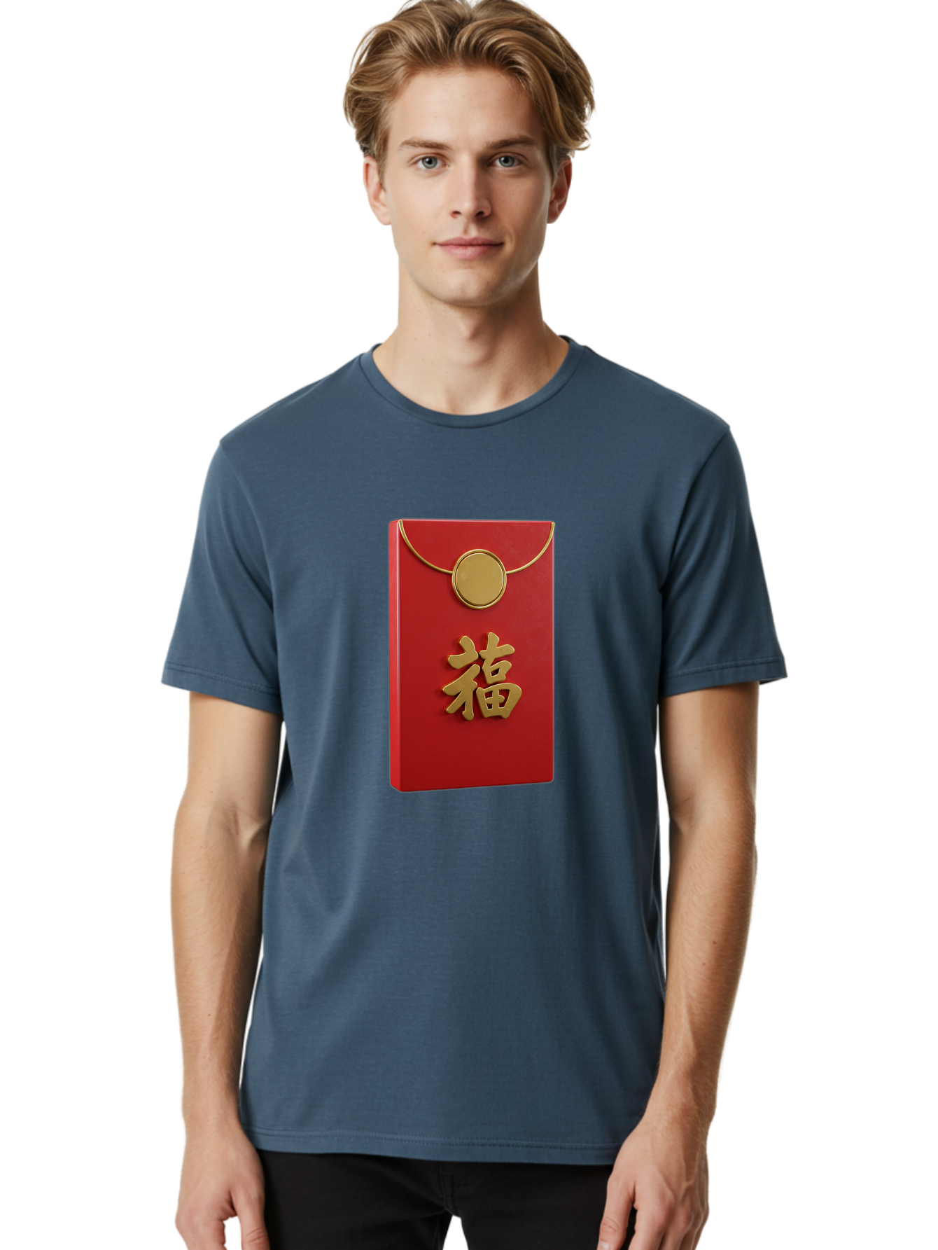 Fu-1 Men'S Graphic Tee, 100% Cotton, Comfortable Casual Summer Wear, Machine Washable, Red Envelope With Gold Seal, Gold Character Fu, Chinese New Year, Lucky Money, Prosperity Symbol, Cultural Heritage, Traditional Gift Baa693