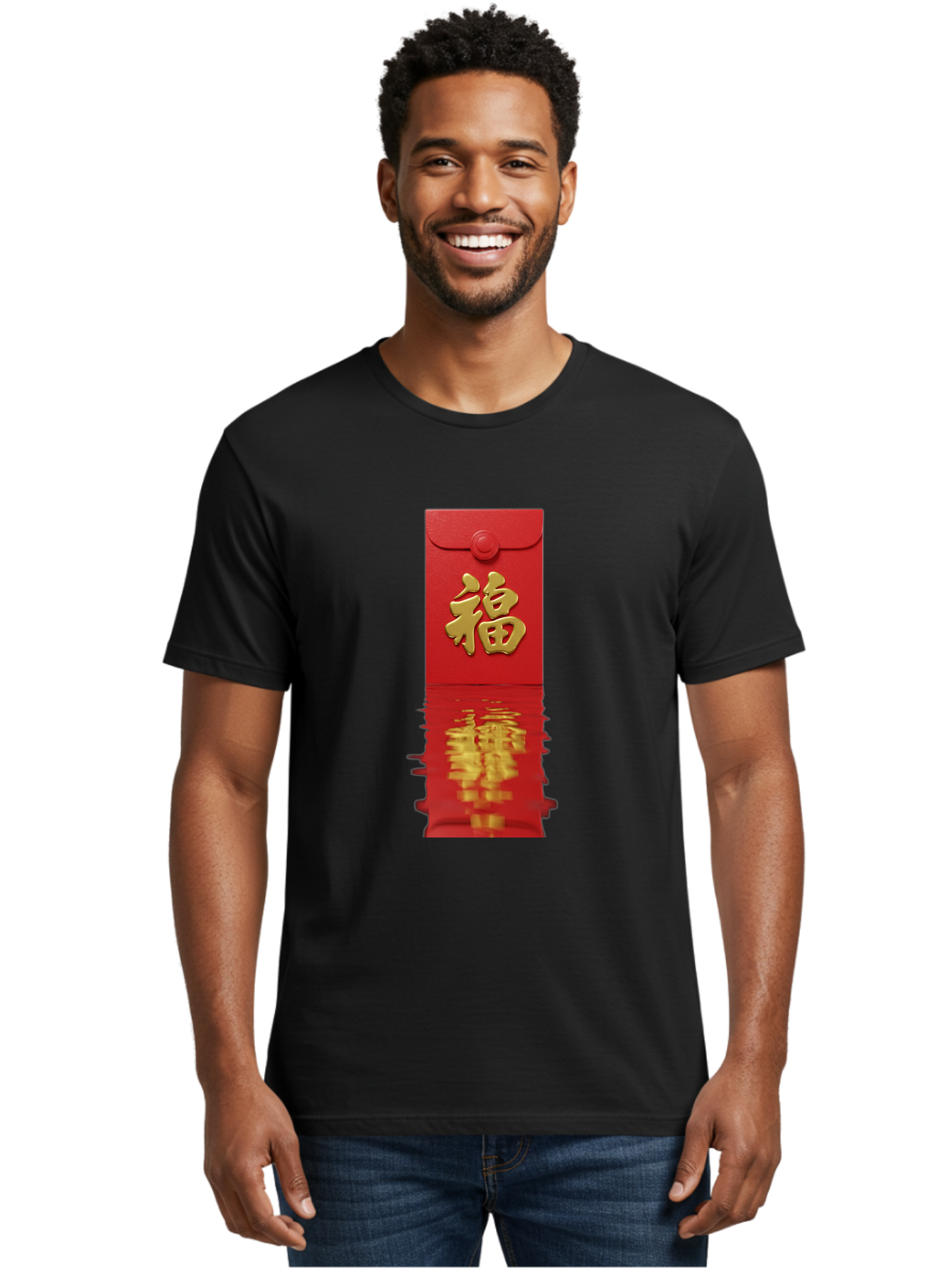 Fu-6 Men'S Graphic Tee, 100% Cotton, Comfortable Casual Summer Wear, Machine Washable, Red Envelope, Chinese New Year, Gold Character, Fu Symbol, Prosperity, Good Fortune, Lucky Money, Cultural Heritage, Traditional Gift Baa698