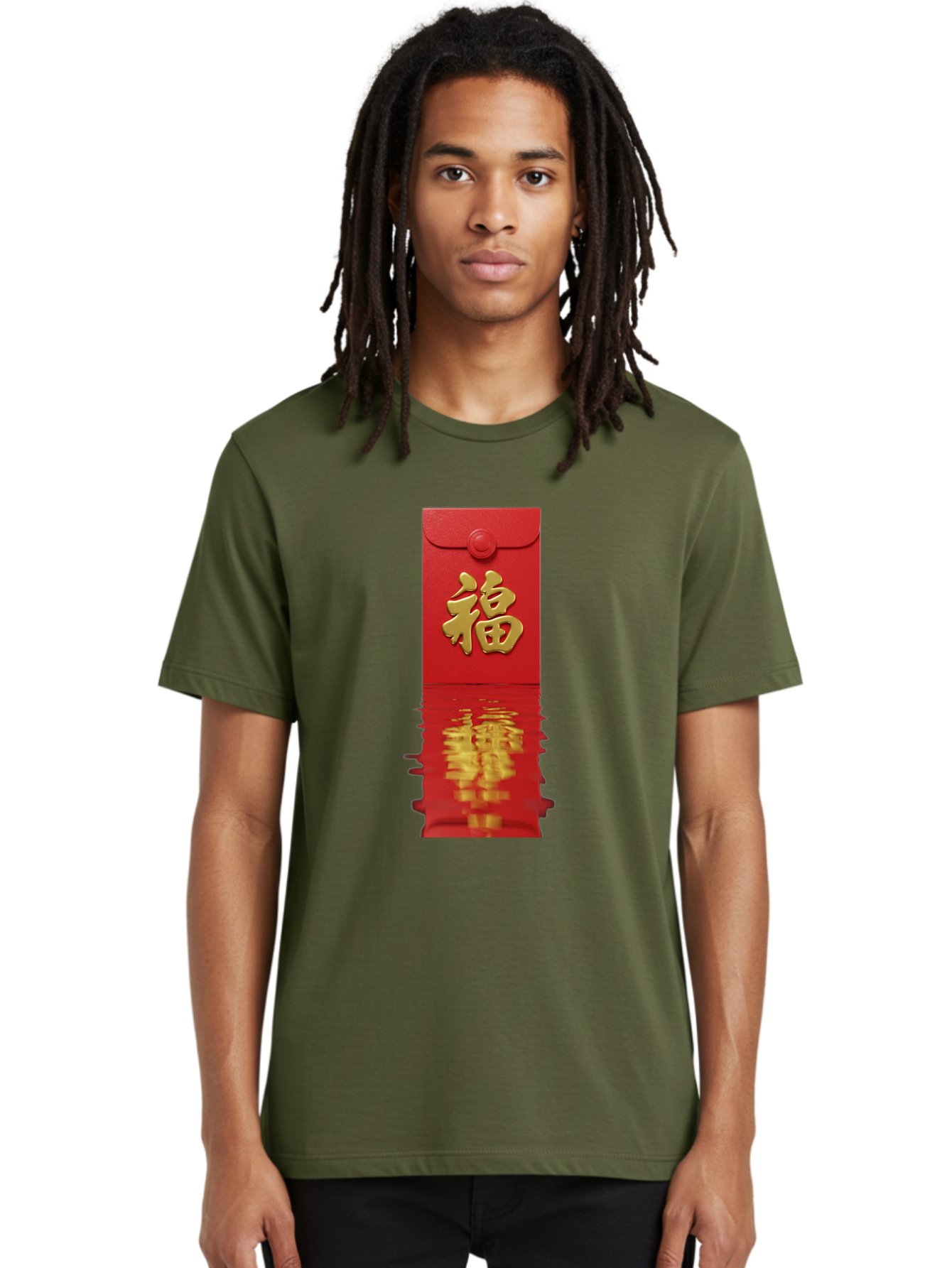 Fu-6 Men'S Graphic Tee, 100% Cotton, Comfortable Casual Summer Wear, Machine Washable, Red Envelope, Chinese New Year, Gold Character, Fu Symbol, Prosperity, Good Fortune, Lucky Money, Cultural Heritage, Traditional Gift Baa698