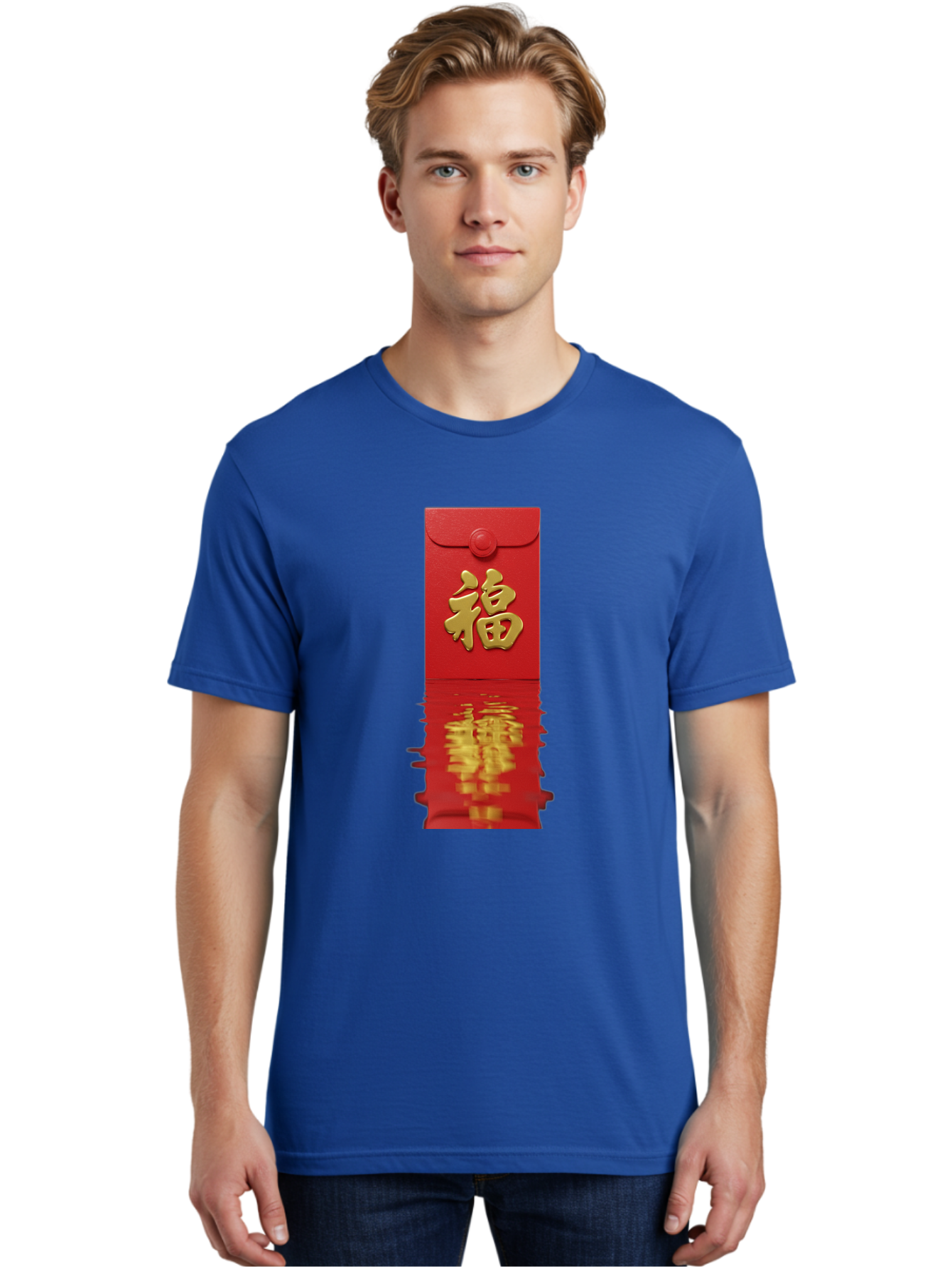 Fu-6 Men'S Graphic Tee, 100% Cotton, Comfortable Casual Summer Wear, Machine Washable, Red Envelope, Chinese New Year, Gold Character, Fu Symbol, Prosperity, Good Fortune, Lucky Money, Cultural Heritage, Traditional Gift Baa698
