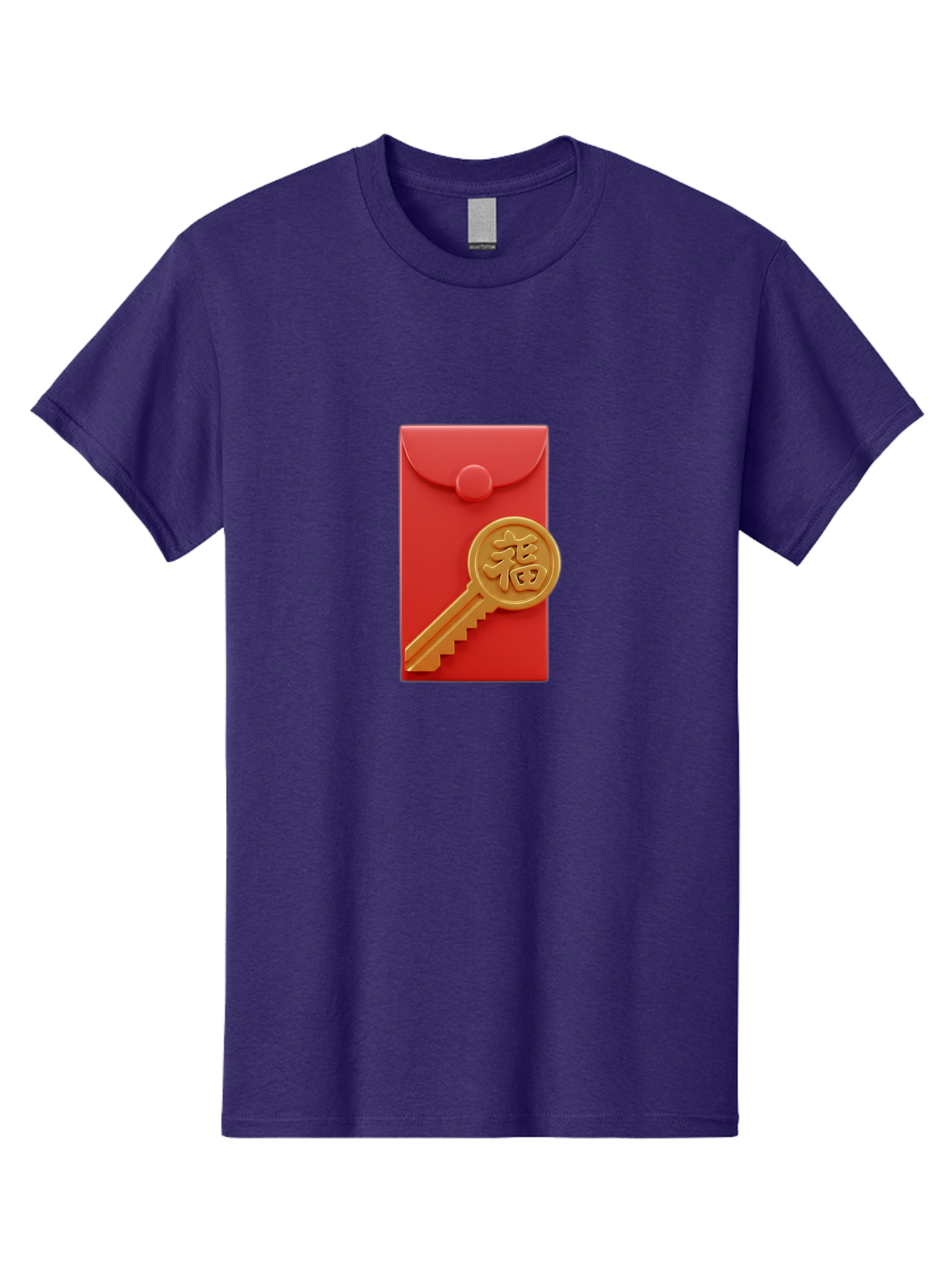Fu-Key-Envelope Men'S Graphic Tee, 100% Cotton, Comfortable Casual Summer Wear, Machine Washable, Red Envelope, Gold Key, Chinese Character, Fu Symbol, Prosperity, Good Fortune, Luck, Chinese New Year, Gift Baa701