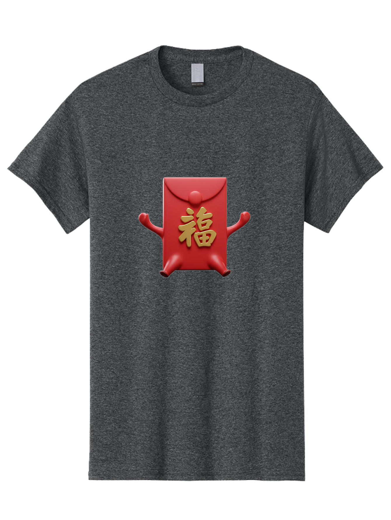 Fu-Lu Men'S Graphic Tee, 100% Cotton, Comfortable Casual Summer Wear, Machine Washable, Red Envelope Character, Chinese New Year, Hongbao Design, Playful Animation, Gold Chinese Characters, Cultural Symbol, Festive Greeting, Lucky Money Baa702