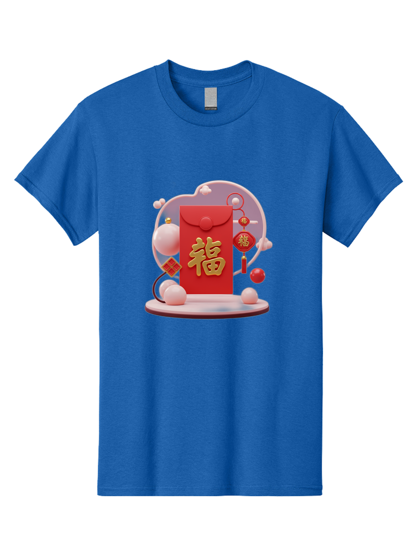 Fu-Red-Envelope Men'S Graphic Tee, 100% Cotton, Comfortable Casual Summer Wear, Machine Washable, Red Envelope, Chinese New Year, Fu Character, Gold Symbol, Traditional Decoration, Cultural Heritage, Prosperity, Good Fortune, Baa704