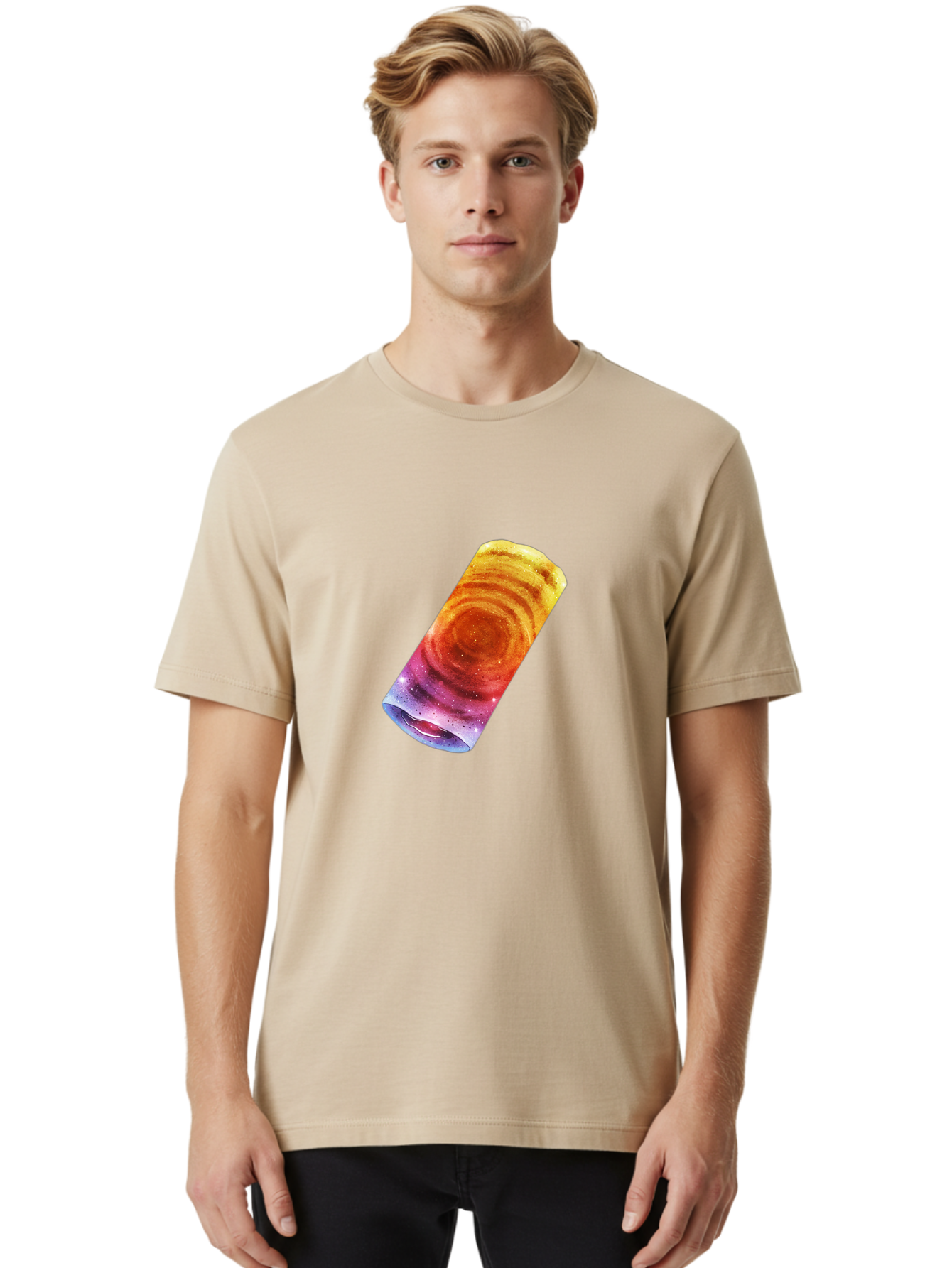 Galaxy-Dosa Men'S Graphic Tee, 100% Cotton, Comfortable Casual Summer Wear, Machine Washable, Cinnamon Swirl Pastry, Sweet Treat, Baked Goods, Delicious Dessert, Swirly Design, Orange And Purple Hues, Sweet Aroma, Tasty Pastry Baa706