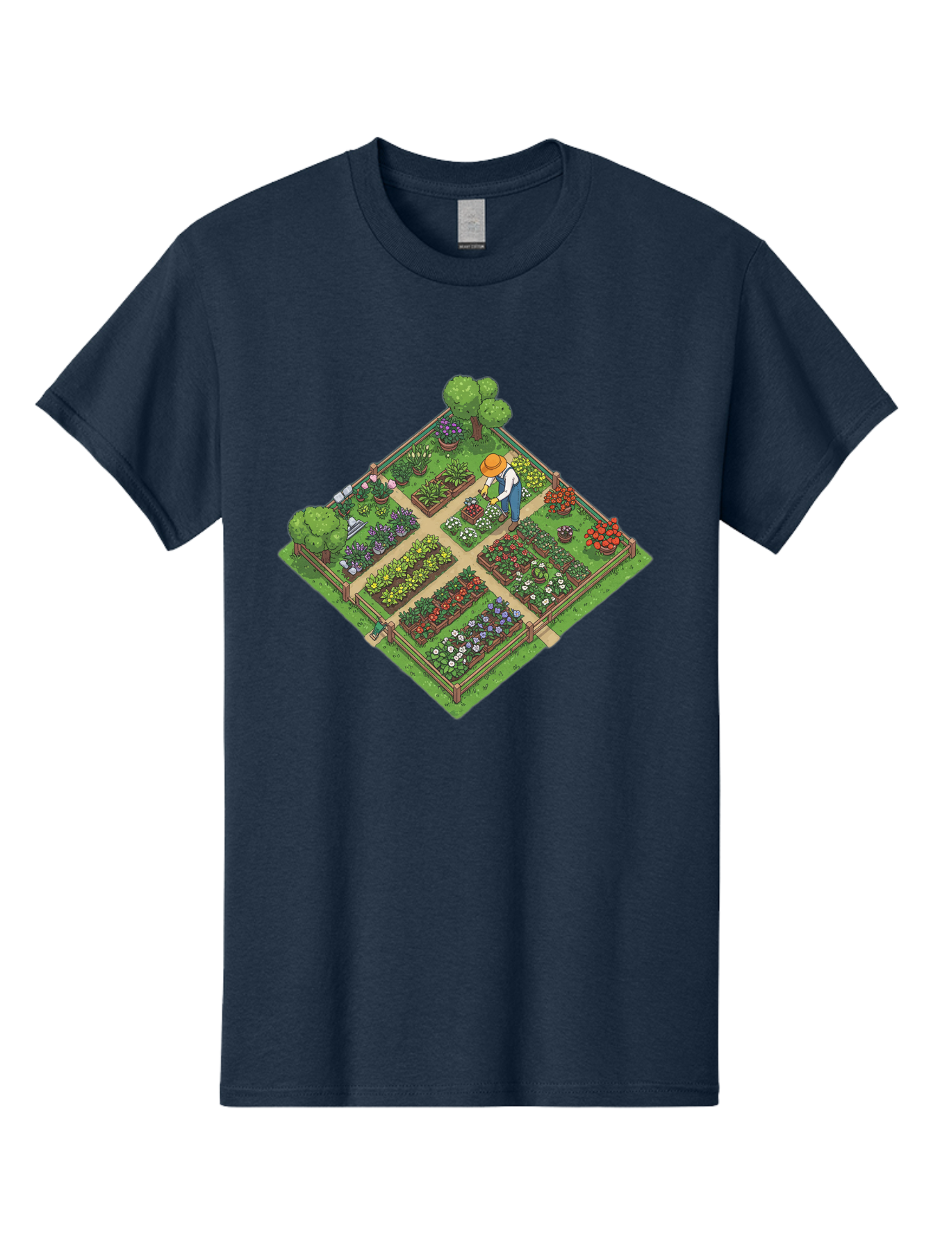 Garden-Scene Men'S Graphic Tee, 100% Cotton, Comfortable Casual Summer Wear, Machine Washable, Gardening Scene, Garden Landscape, Flower Beds, Vibrant Flowers, Gardener At Work, Wooden Fence, Lush Greenery, Serene Atmosphere, Isometric View, Baa710