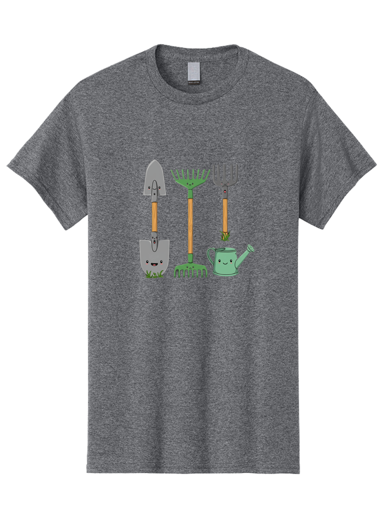 Garden-Tools Men'S Graphic Tee, 100% Cotton, Comfortable Casual Summer Wear, Machine Washable, Cartoon Gardening Tools, Shovel, Rake, Pitchfork, Watering Can, Gardening Supplies, Anthropomorphic Objects, Cartoon Characters, Garden Accessories, Baa711