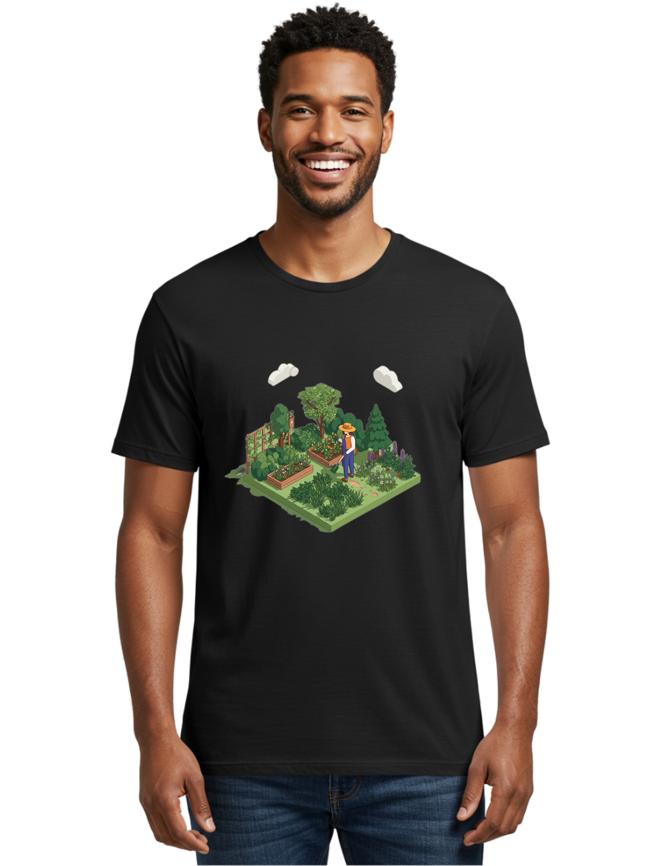 Gardener-In-Garden Men'S Graphic Tee, 100% Cotton, Comfortable Casual Summer Wear, Machine Washable, Gardener Tending Plants, Lush Greenery, Vibrant Flowers, Serene Atmosphere, Gardening Activities, Outdoor Space, Cultivating Nature, Baa715