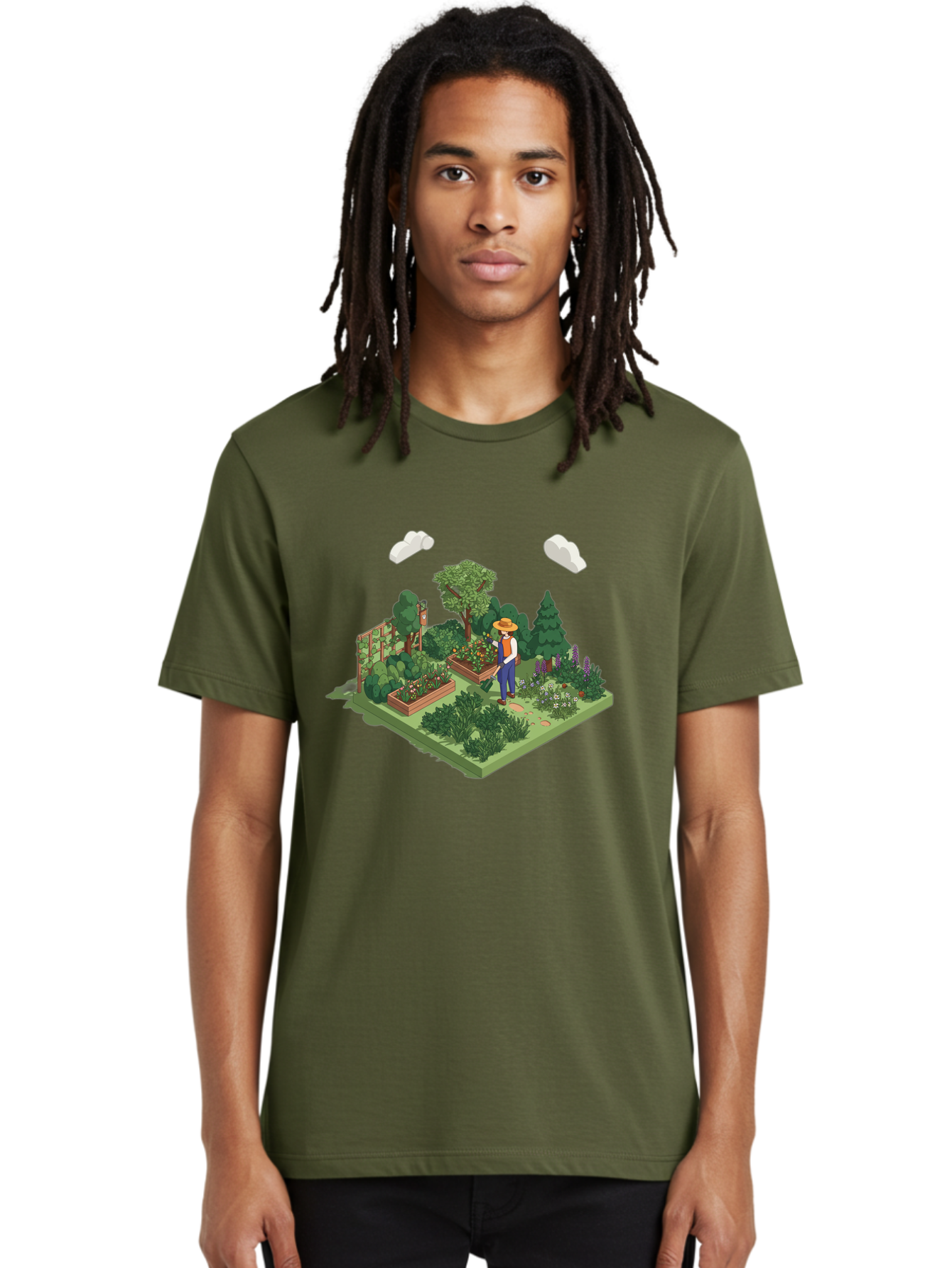 Gardener-In-Garden Men'S Graphic Tee, 100% Cotton, Comfortable Casual Summer Wear, Machine Washable, Gardener Tending Plants, Lush Greenery, Vibrant Flowers, Serene Atmosphere, Gardening Activities, Outdoor Space, Cultivating Nature, Baa715