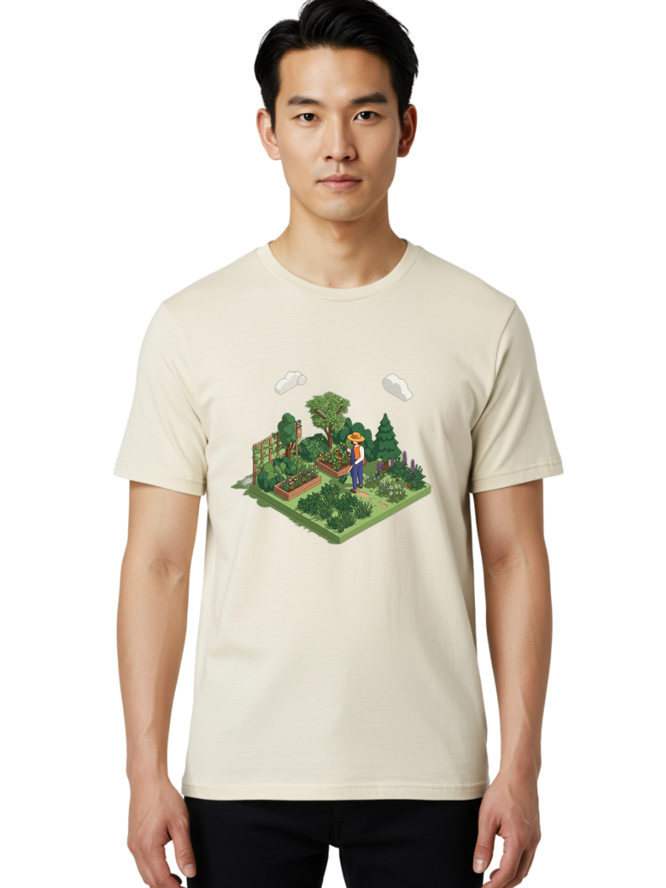 Gardener-In-Garden Men'S Graphic Tee, 100% Cotton, Comfortable Casual Summer Wear, Machine Washable, Gardener Tending Plants, Lush Greenery, Vibrant Flowers, Serene Atmosphere, Gardening Activities, Outdoor Space, Cultivating Nature, Baa715