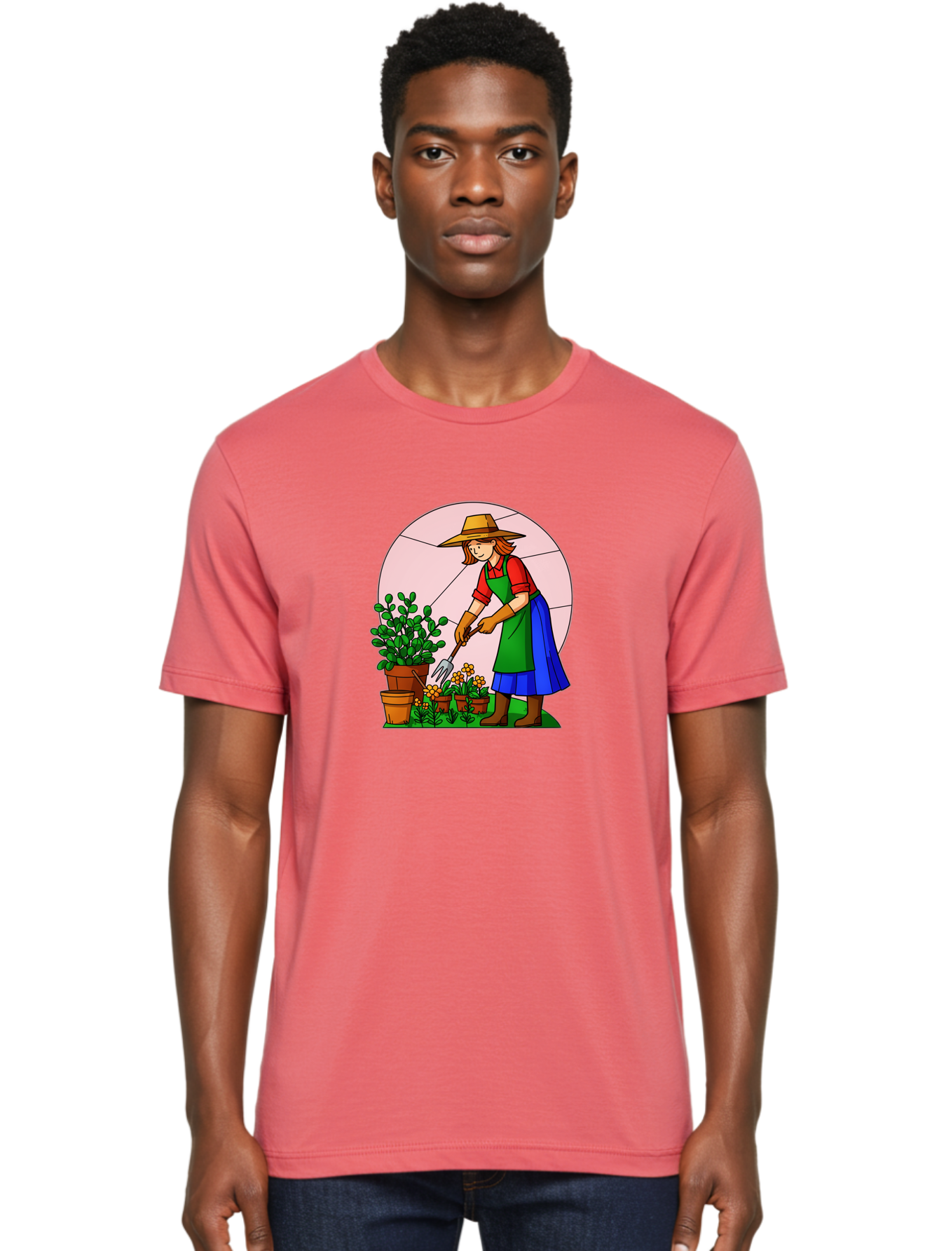 Gardener-Tending-Plants Men'S Graphic Tee, 100% Cotton, Comfortable Casual Summer Wear, Machine Washable, Gardening, Woman Gardening, Tending Potted Plants, Cactus, Flowers, Gardening Tools, Outdoor Activity, Nurturing Plants, Baa716