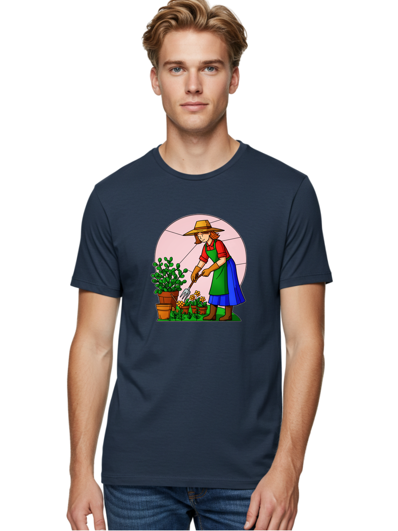 Gardener-Tending-Plants Men'S Graphic Tee, 100% Cotton, Comfortable Casual Summer Wear, Machine Washable, Gardening, Woman Gardening, Tending Potted Plants, Cactus, Flowers, Gardening Tools, Outdoor Activity, Nurturing Plants, Baa716