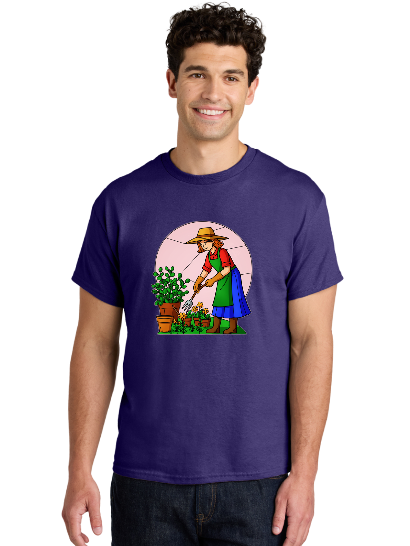Gardener-Tending-Plants Men'S Graphic Tee, 100% Cotton, Comfortable Casual Summer Wear, Machine Washable, Gardening, Woman Gardening, Tending Potted Plants, Cactus, Flowers, Gardening Tools, Outdoor Activity, Nurturing Plants, Baa716