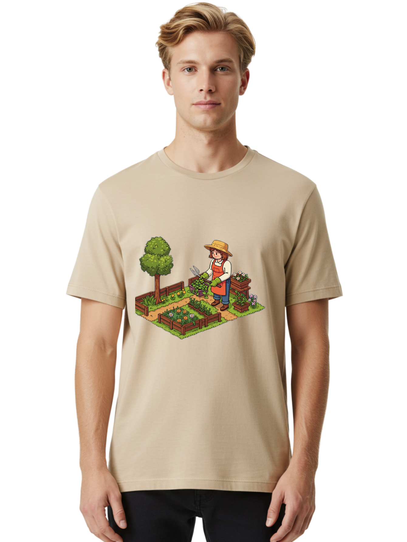 Gardener Men'S Graphic Tee, 100% Cotton, Comfortable Casual Summer Wear, Machine Washable, Gardening, Flower Gardening, Gardening Tools, Gardening Apron, Gardening Hat, Gardening Gloves, Potted Plants, Gardening Scenery, Serene Garden, Baa720