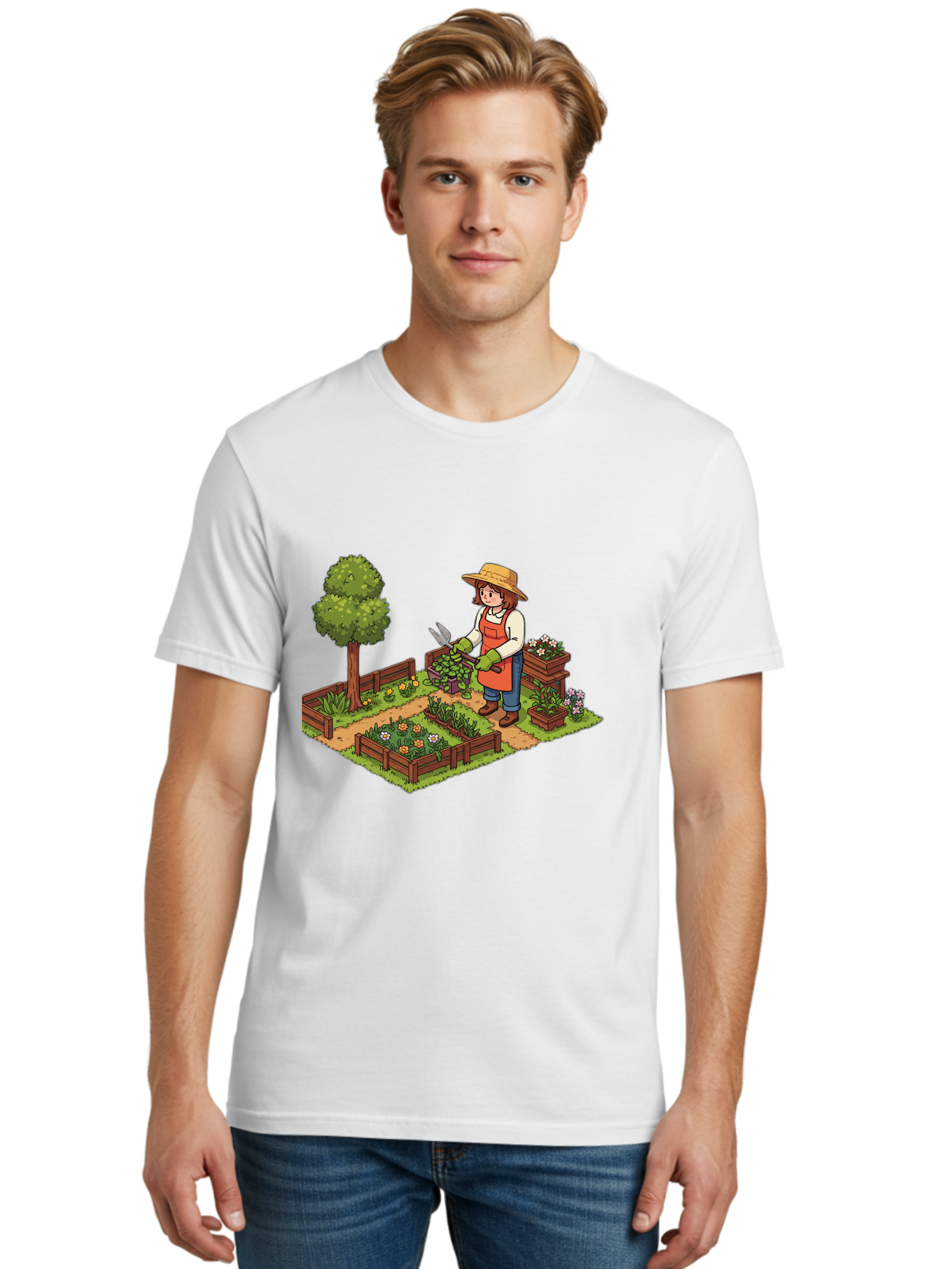 Gardener Men'S Graphic Tee, 100% Cotton, Comfortable Casual Summer Wear, Machine Washable, Gardening, Flower Gardening, Gardening Tools, Gardening Apron, Gardening Hat, Gardening Gloves, Potted Plants, Gardening Scenery, Serene Garden, Baa720