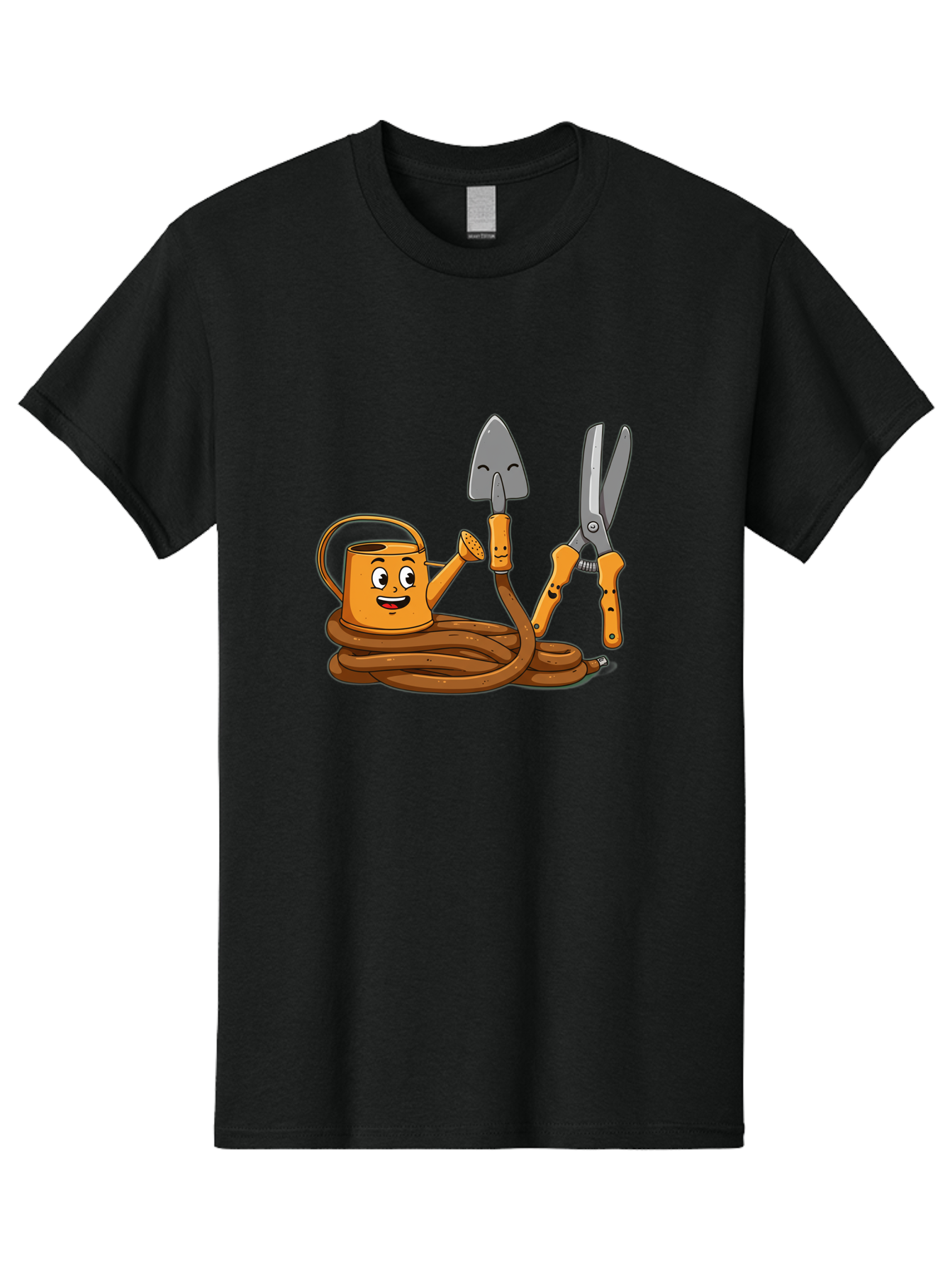 Gardening-Tools-1 Men'S Graphic Tee, 100% Cotton, Comfortable Casual Summer Wear, Machine Washable, Cartoon Watering Can, Gardening Tools, Trowel, Pruning Shears, Hose, Gardening Supplies, Garden Accessories, Plant Care, Funny Character Baa721