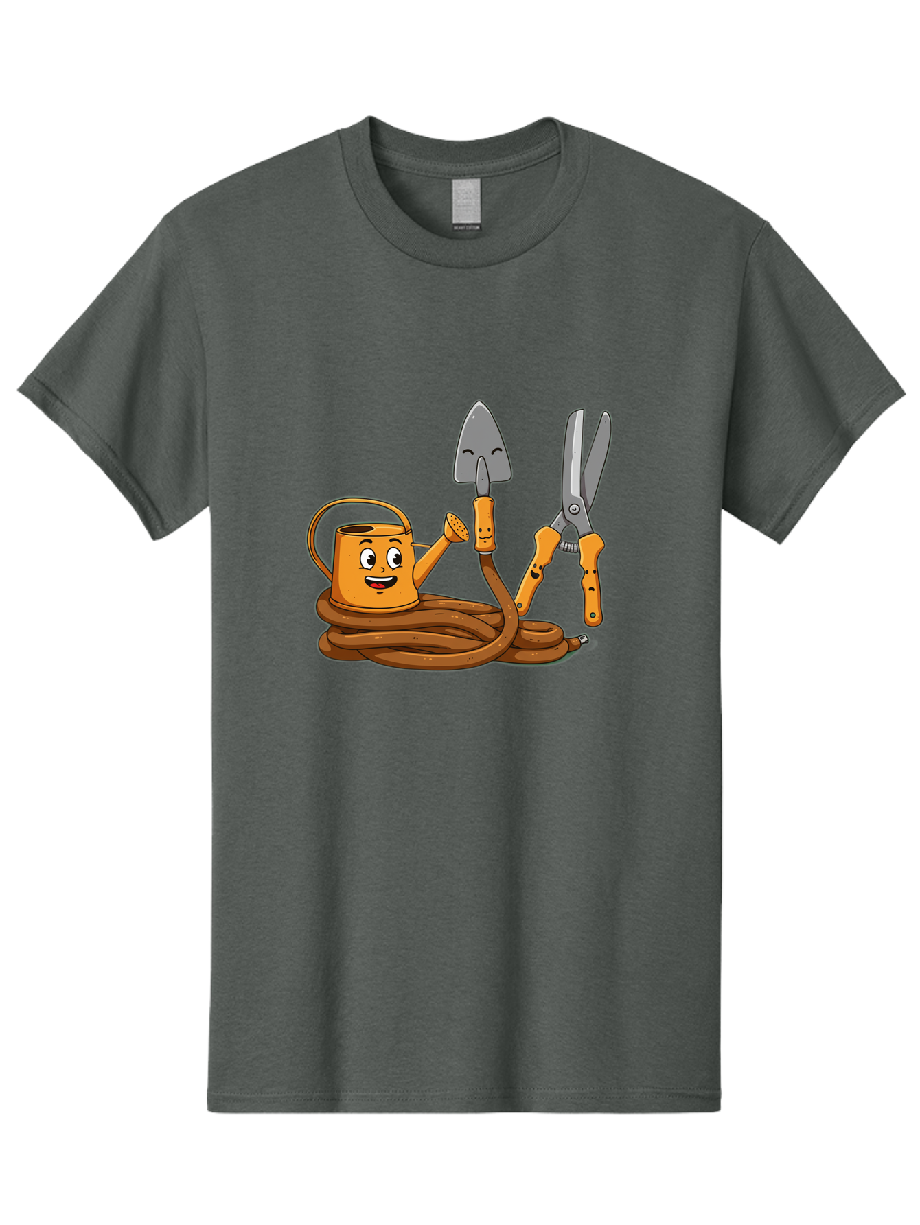 Gardening-Tools-1 Men'S Graphic Tee, 100% Cotton, Comfortable Casual Summer Wear, Machine Washable, Cartoon Watering Can, Gardening Tools, Trowel, Pruning Shears, Hose, Gardening Supplies, Garden Accessories, Plant Care, Funny Character Baa721