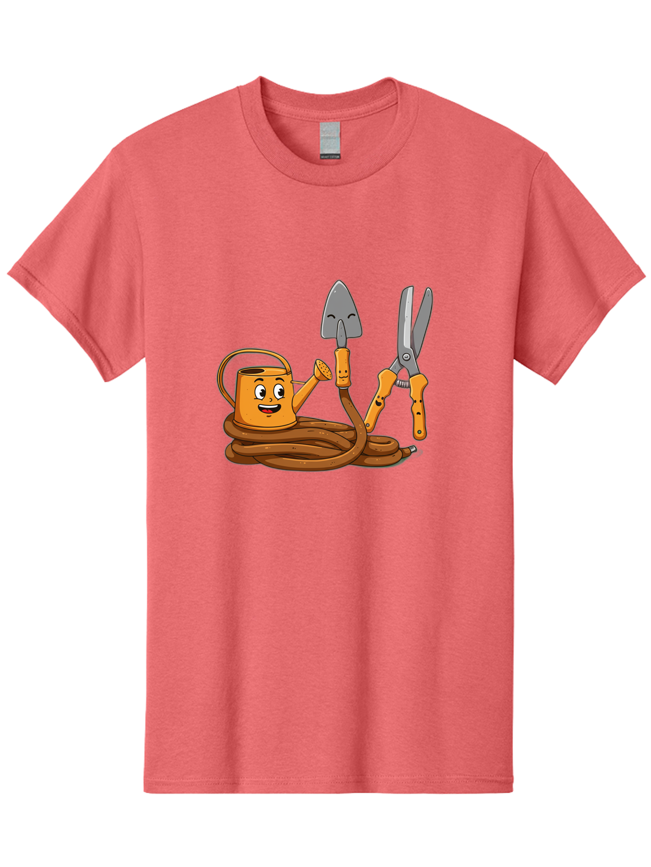 Gardening-Tools-1 Men'S Graphic Tee, 100% Cotton, Comfortable Casual Summer Wear, Machine Washable, Cartoon Watering Can, Gardening Tools, Trowel, Pruning Shears, Hose, Gardening Supplies, Garden Accessories, Plant Care, Funny Character Baa721