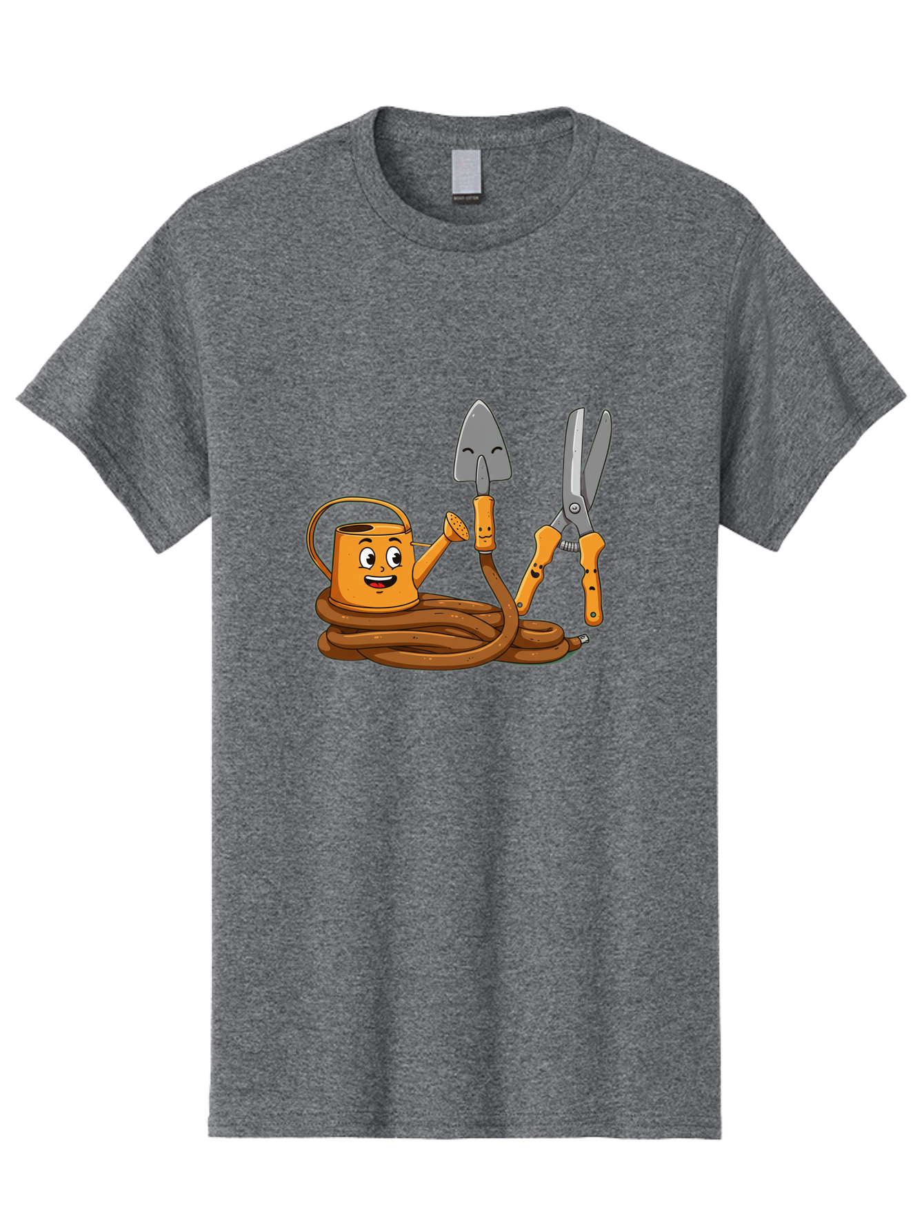 Gardening-Tools-1 Men'S Graphic Tee, 100% Cotton, Comfortable Casual Summer Wear, Machine Washable, Cartoon Watering Can, Gardening Tools, Trowel, Pruning Shears, Hose, Gardening Supplies, Garden Accessories, Plant Care, Funny Character Baa721