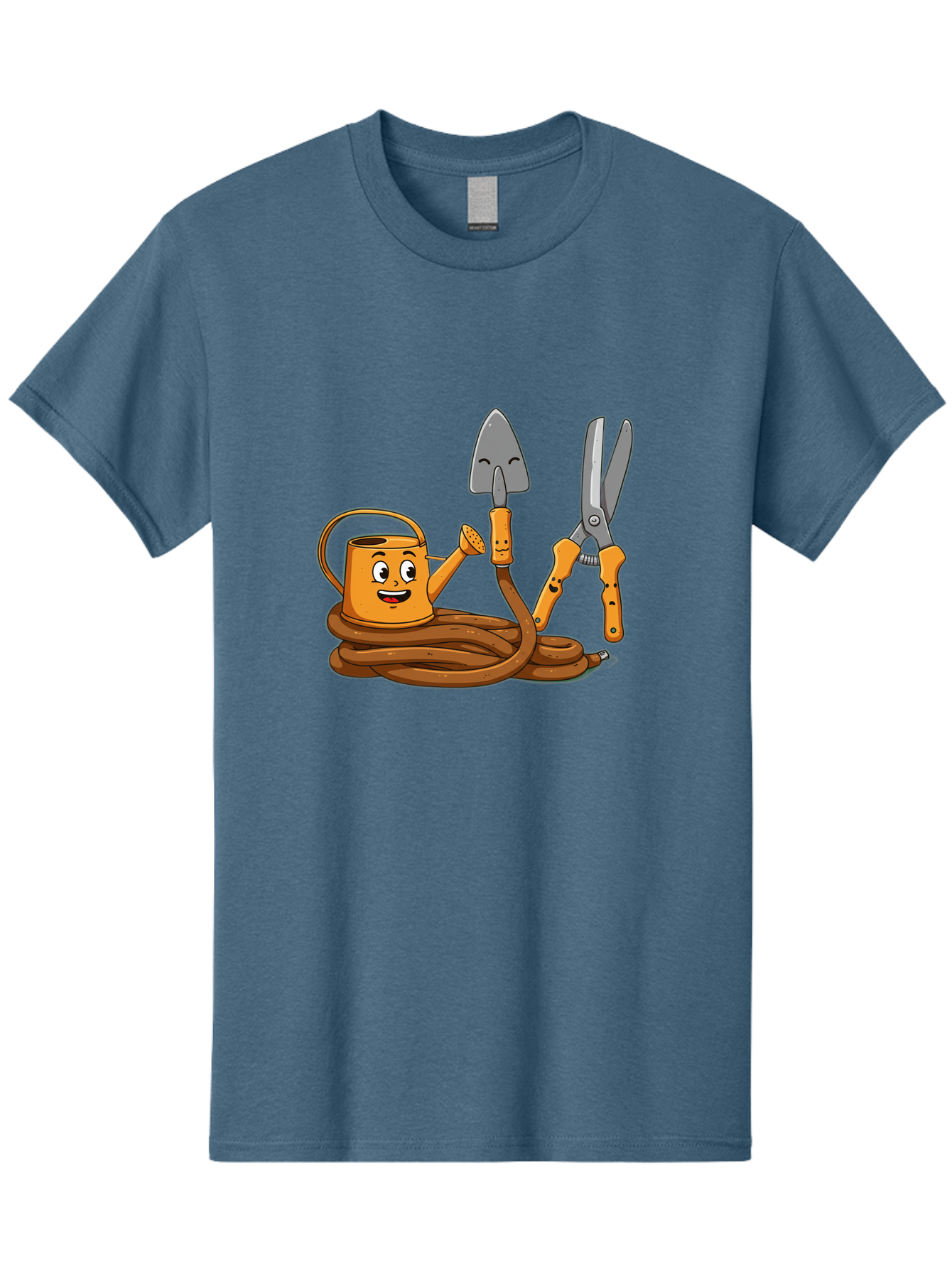 Gardening-Tools-1 Men'S Graphic Tee, 100% Cotton, Comfortable Casual Summer Wear, Machine Washable, Cartoon Watering Can, Gardening Tools, Trowel, Pruning Shears, Hose, Gardening Supplies, Garden Accessories, Plant Care, Funny Character Baa721