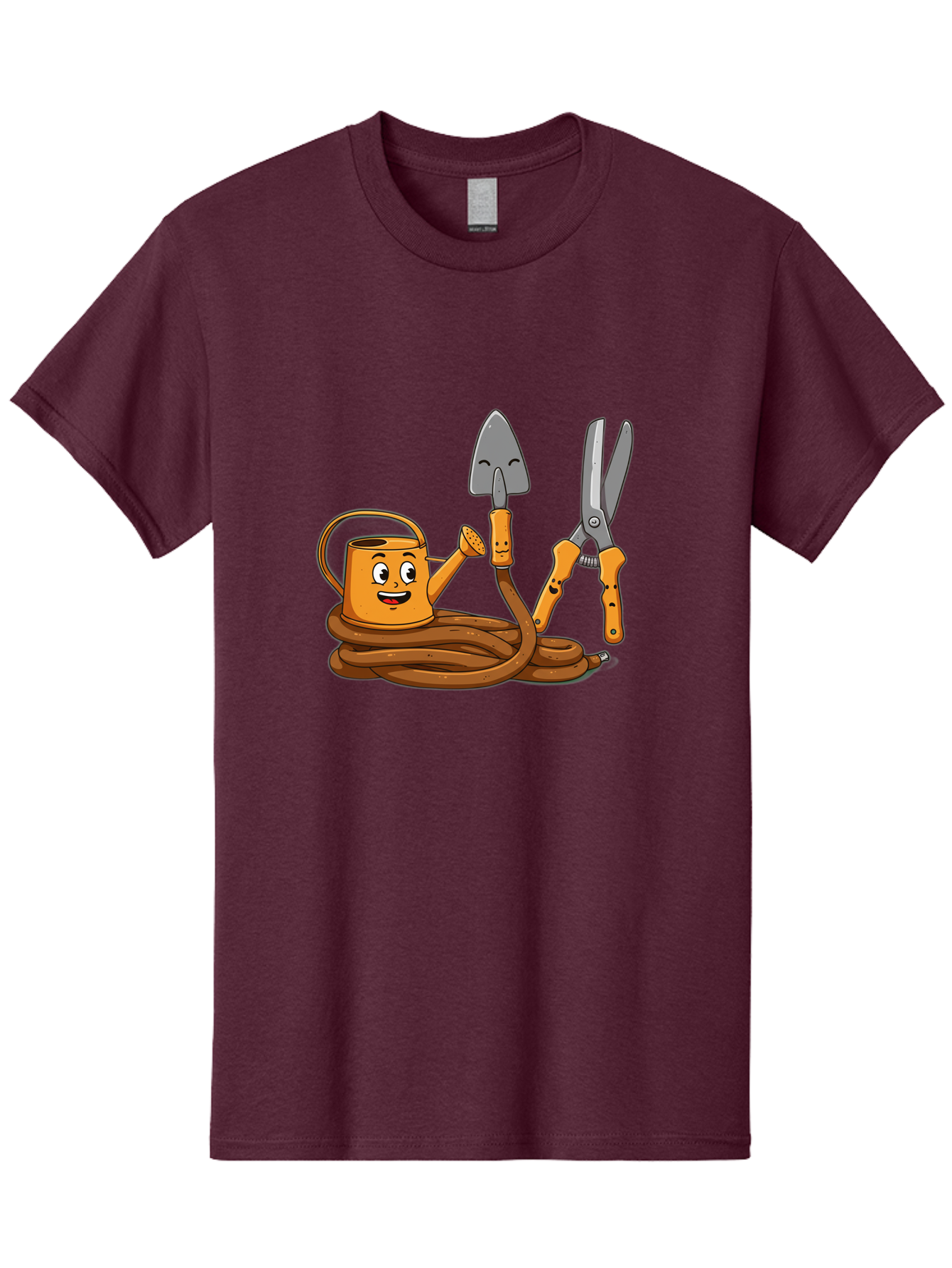 Gardening-Tools-1 Men'S Graphic Tee, 100% Cotton, Comfortable Casual Summer Wear, Machine Washable, Cartoon Watering Can, Gardening Tools, Trowel, Pruning Shears, Hose, Gardening Supplies, Garden Accessories, Plant Care, Funny Character Baa721