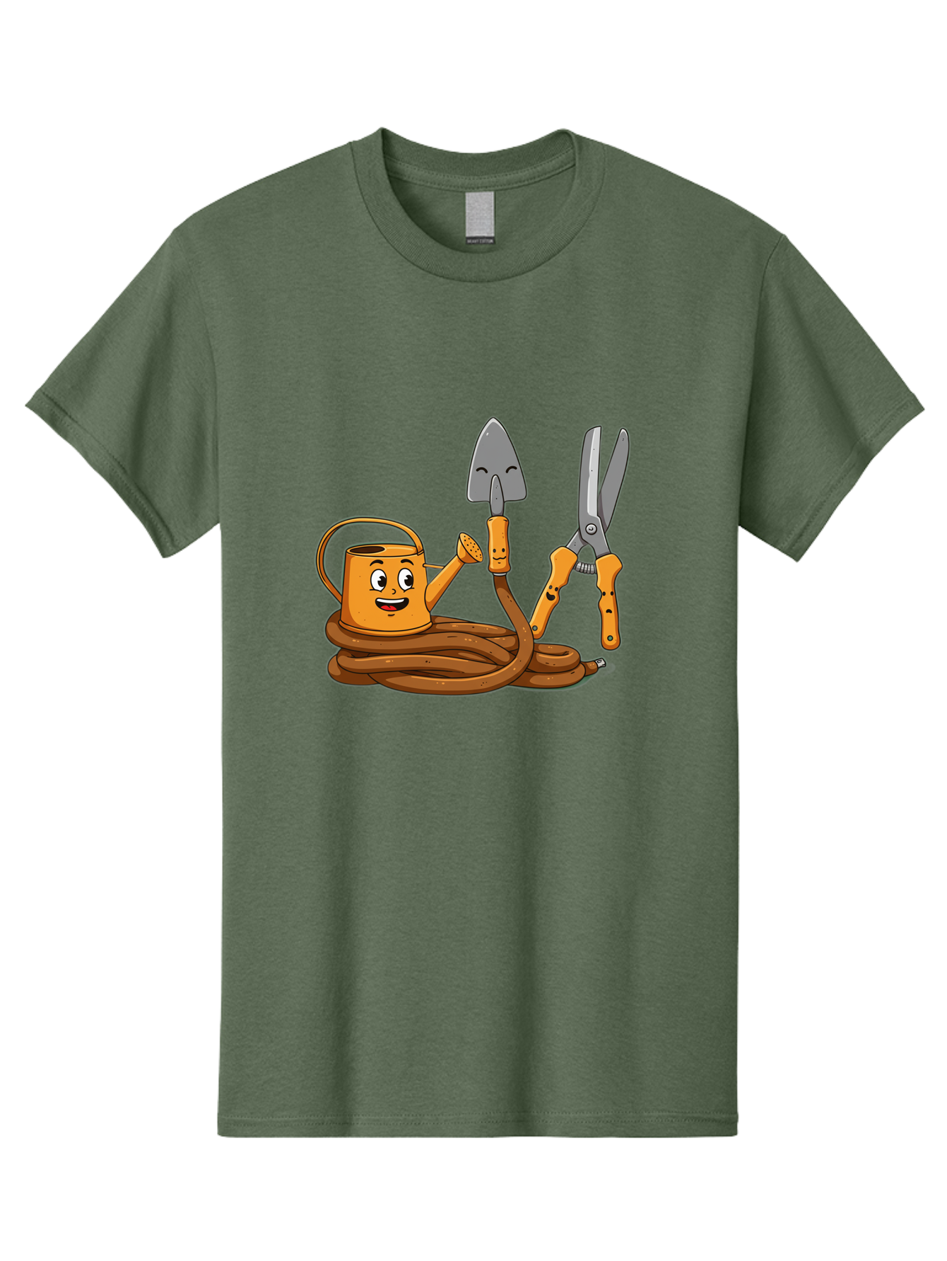 Gardening-Tools-1 Men'S Graphic Tee, 100% Cotton, Comfortable Casual Summer Wear, Machine Washable, Cartoon Watering Can, Gardening Tools, Trowel, Pruning Shears, Hose, Gardening Supplies, Garden Accessories, Plant Care, Funny Character Baa721
