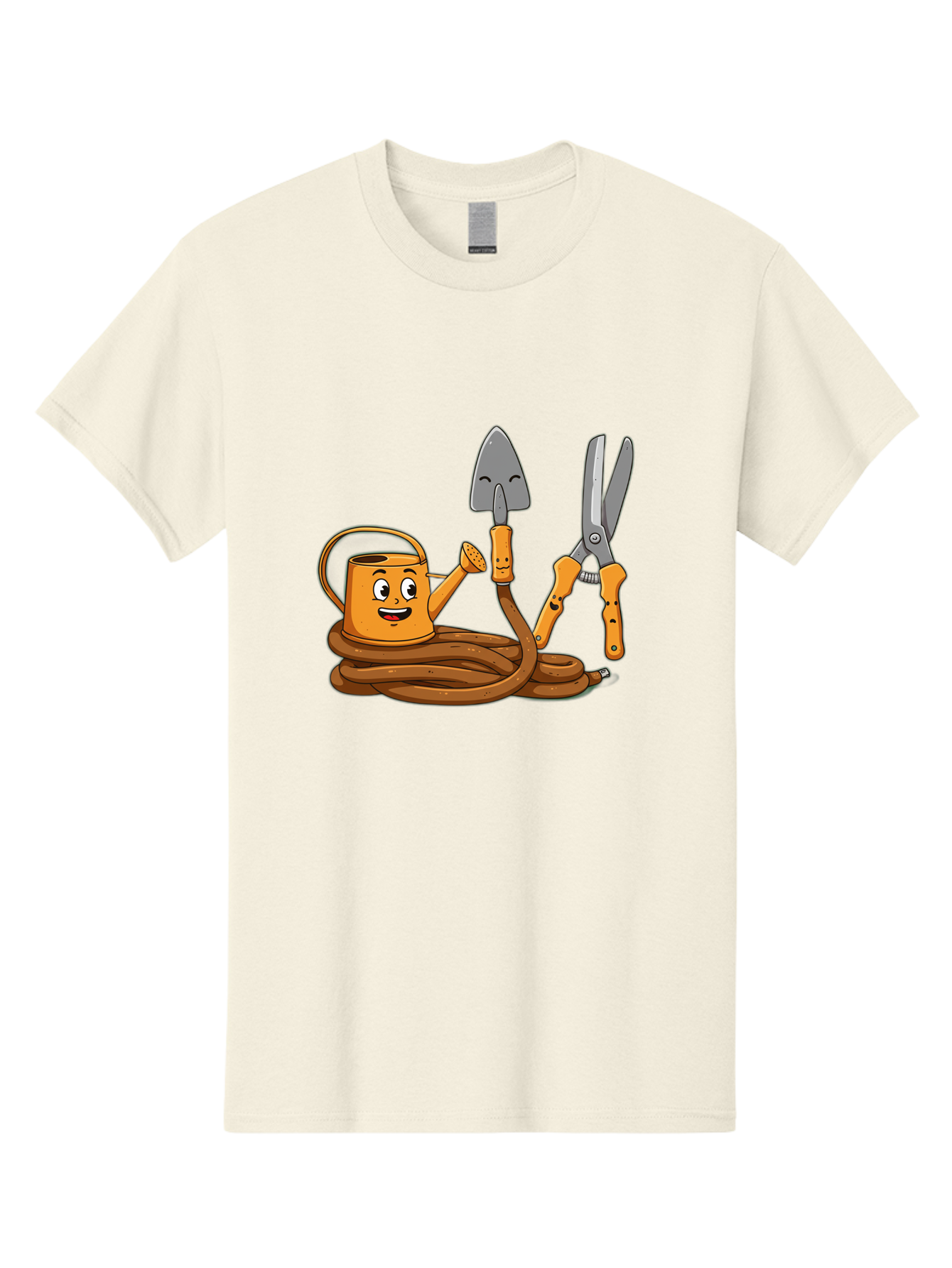 Gardening-Tools-1 Men'S Graphic Tee, 100% Cotton, Comfortable Casual Summer Wear, Machine Washable, Cartoon Watering Can, Gardening Tools, Trowel, Pruning Shears, Hose, Gardening Supplies, Garden Accessories, Plant Care, Funny Character Baa721