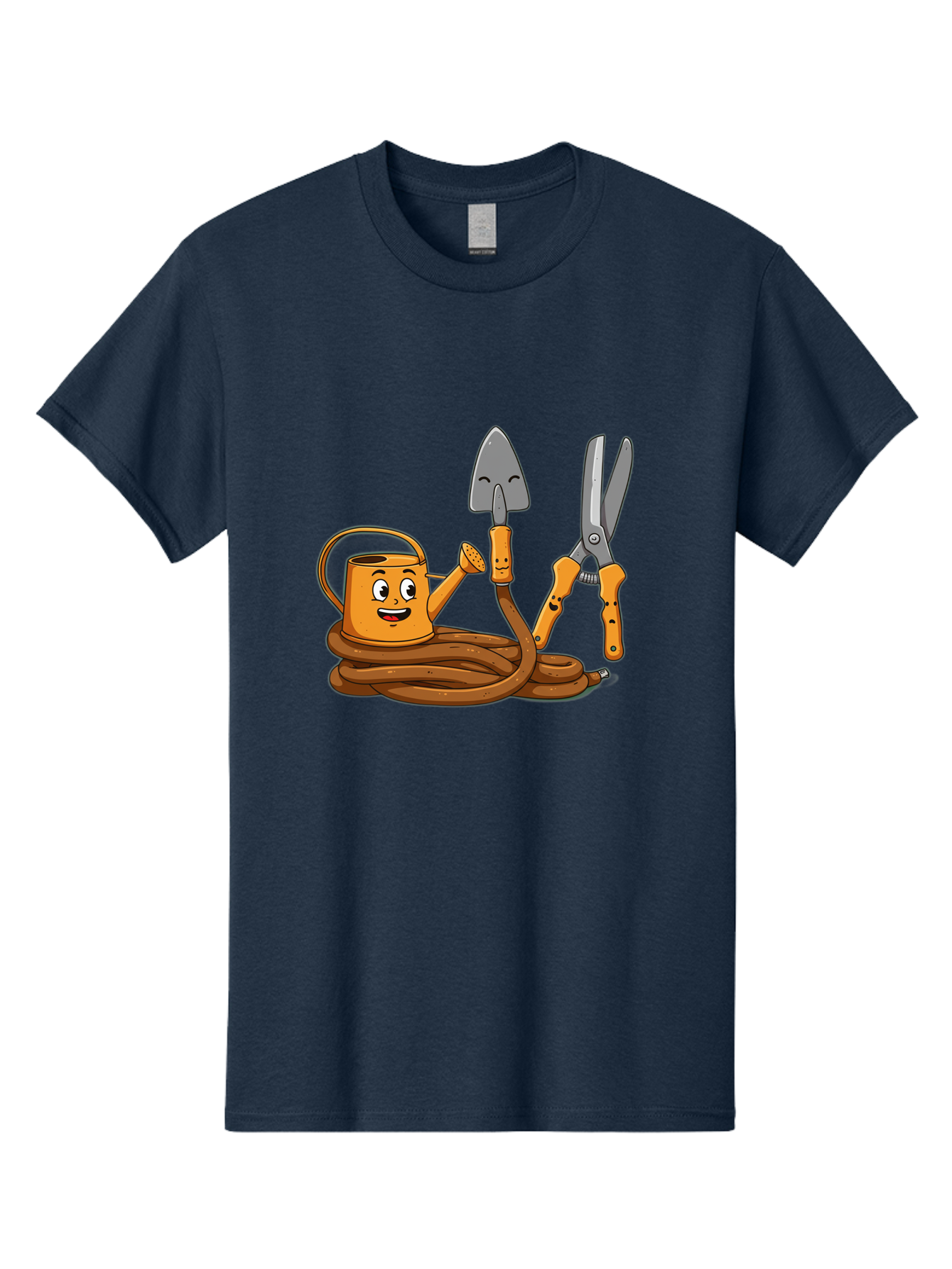 Gardening-Tools-1 Men'S Graphic Tee, 100% Cotton, Comfortable Casual Summer Wear, Machine Washable, Cartoon Watering Can, Gardening Tools, Trowel, Pruning Shears, Hose, Gardening Supplies, Garden Accessories, Plant Care, Funny Character Baa721