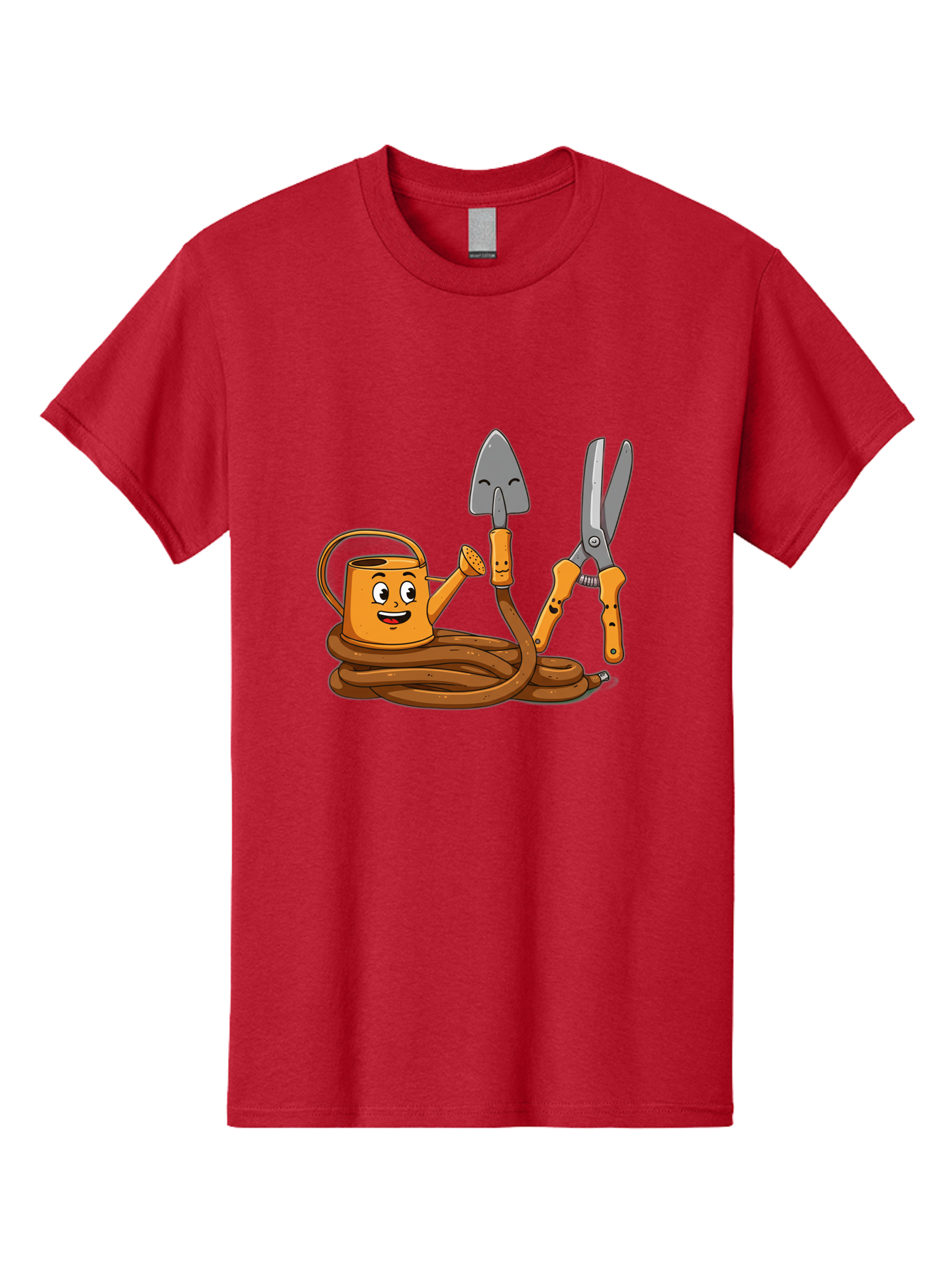 Gardening-Tools-1 Men'S Graphic Tee, 100% Cotton, Comfortable Casual Summer Wear, Machine Washable, Cartoon Watering Can, Gardening Tools, Trowel, Pruning Shears, Hose, Gardening Supplies, Garden Accessories, Plant Care, Funny Character Baa721