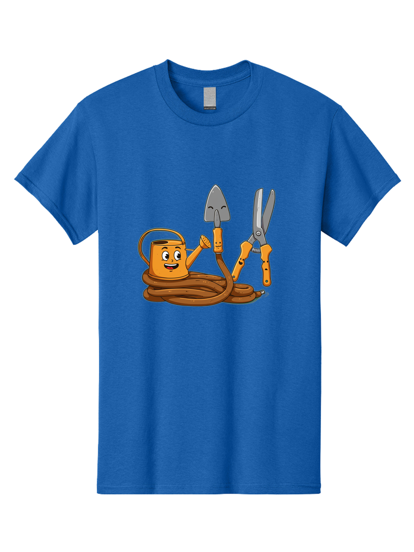 Gardening-Tools-1 Men'S Graphic Tee, 100% Cotton, Comfortable Casual Summer Wear, Machine Washable, Cartoon Watering Can, Gardening Tools, Trowel, Pruning Shears, Hose, Gardening Supplies, Garden Accessories, Plant Care, Funny Character Baa721