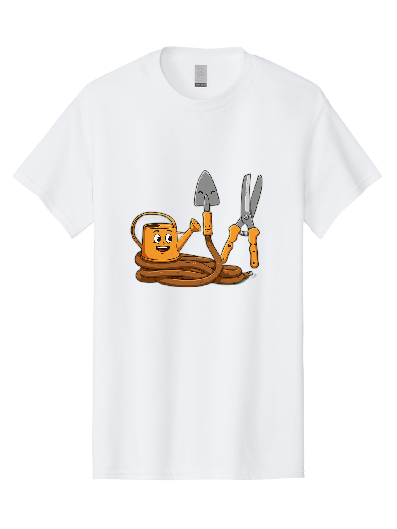Gardening-Tools-1 Men'S Graphic Tee, 100% Cotton, Comfortable Casual Summer Wear, Machine Washable, Cartoon Watering Can, Gardening Tools, Trowel, Pruning Shears, Hose, Gardening Supplies, Garden Accessories, Plant Care, Funny Character Baa721