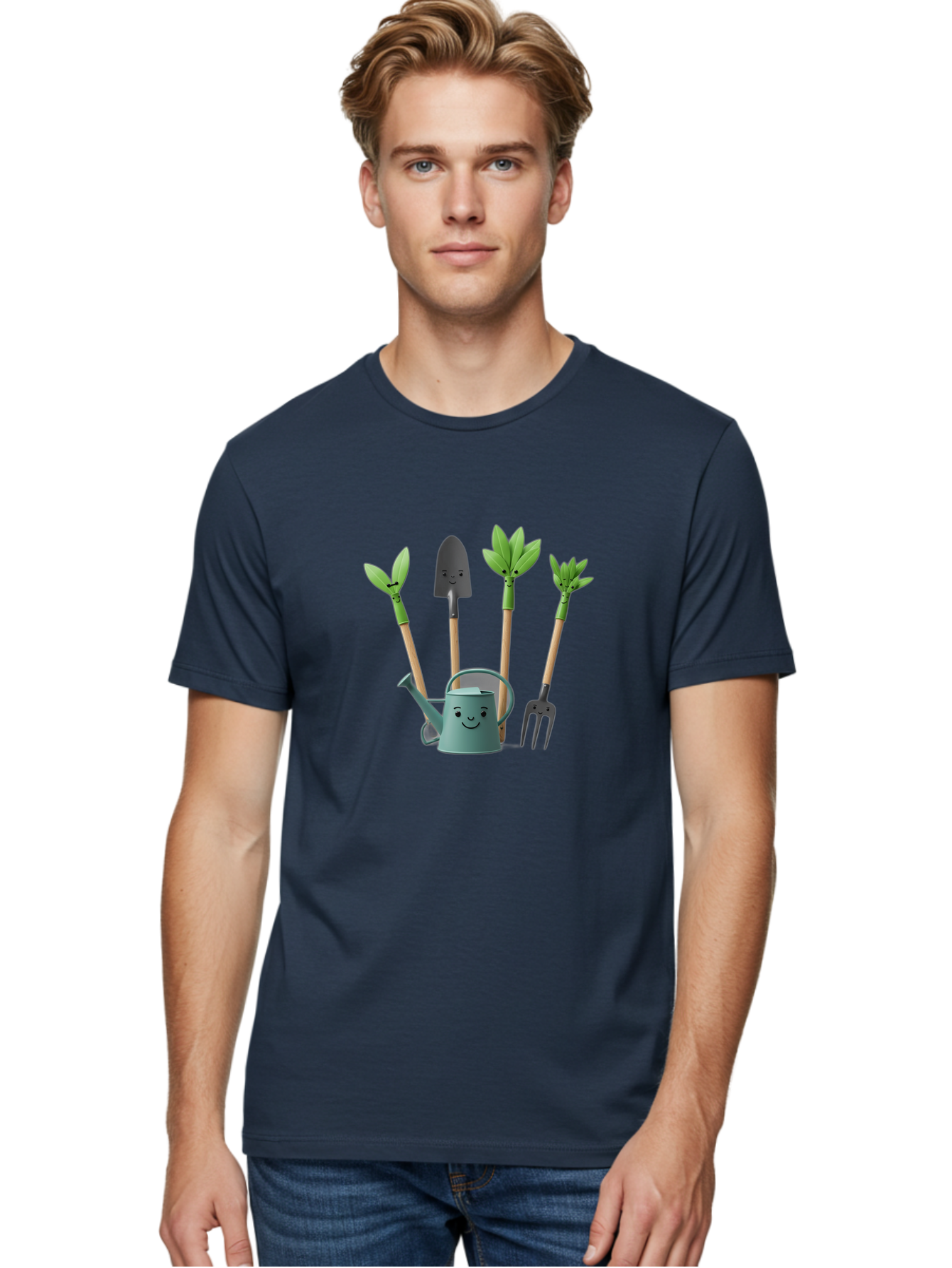 Gardening-Tools-3 Men'S Graphic Tee, 100% Cotton, Comfortable Casual Summer Wear, Machine Washable, Gardening Tools, Watering Can, Garden Shovel, Garden Pitchfork, Bamboo Shoots, Gardening Supplies, Gardening Accessories, Cartoon Gardening Baa723