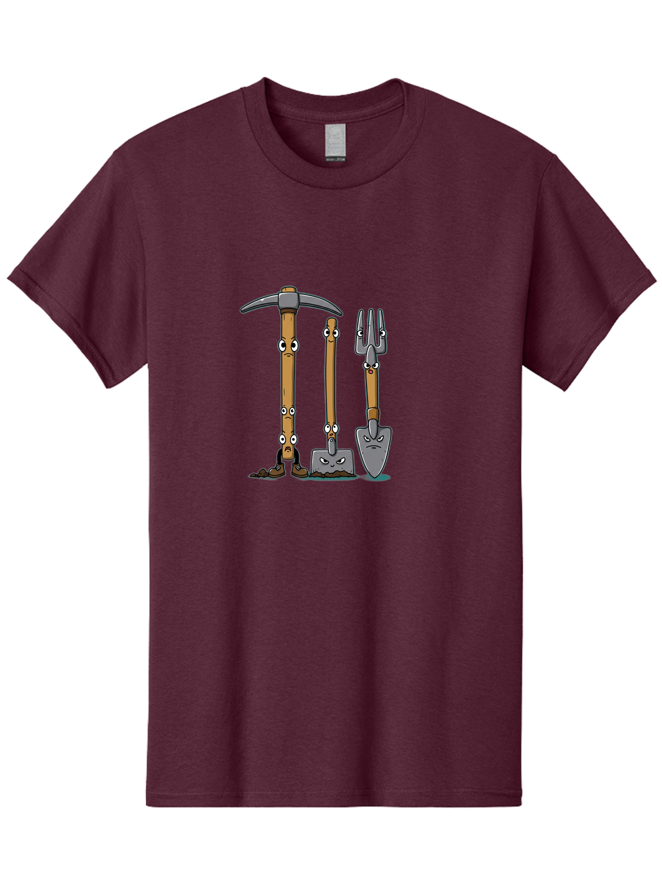 Gardening-Tools-4 Men'S Graphic Tee, 100% Cotton, Comfortable Casual Summer Wear, Machine Washable, Gardening Tools, Pickaxe, Shovel, Rake, Cartoon Characters, Anthropomorphic Objects, Grumpy Faces, Gardening Equipment, Funny Illustrations, Baa724