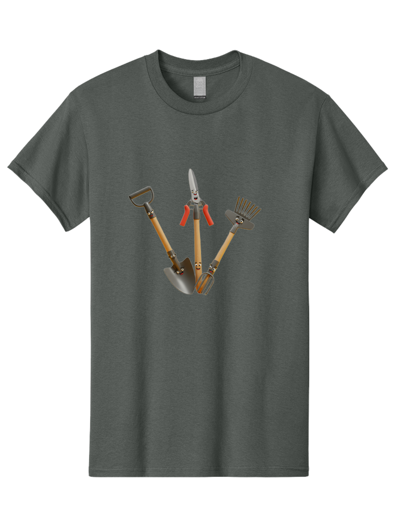 Gardening-Tools-8 Men'S Graphic Tee, 100% Cotton, Comfortable Casual Summer Wear, Machine Washable, Gardening Tools, Shovel, Rake, Cultivator, Anthropomorphic Gardening Tools, Gardening Equipment, Cartoonish Gardening, Funny Gardening Tools, Baa728