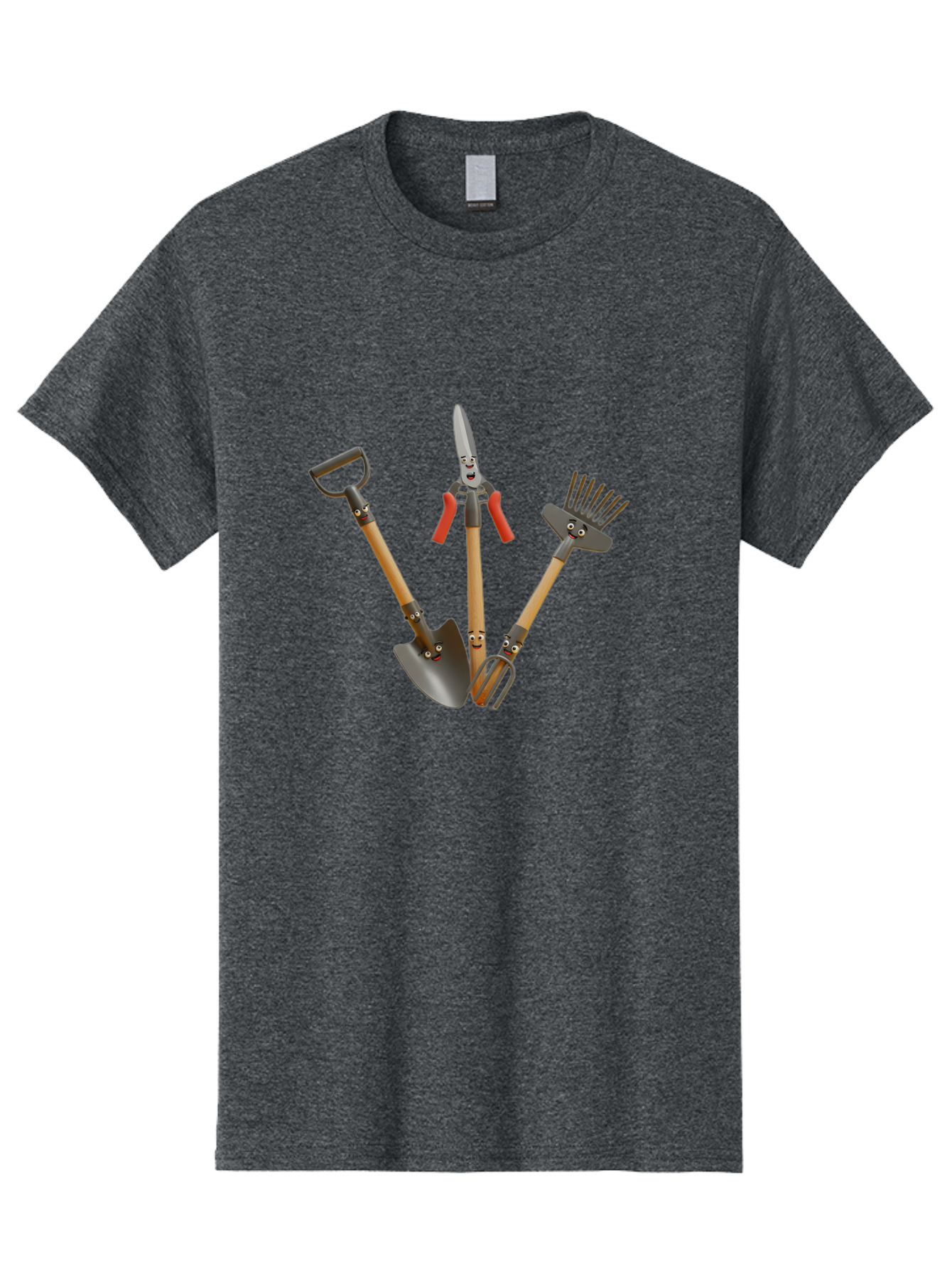 Gardening-Tools-8 Men'S Graphic Tee, 100% Cotton, Comfortable Casual Summer Wear, Machine Washable, Gardening Tools, Shovel, Rake, Cultivator, Anthropomorphic Gardening Tools, Gardening Equipment, Cartoonish Gardening, Funny Gardening Tools, Baa728