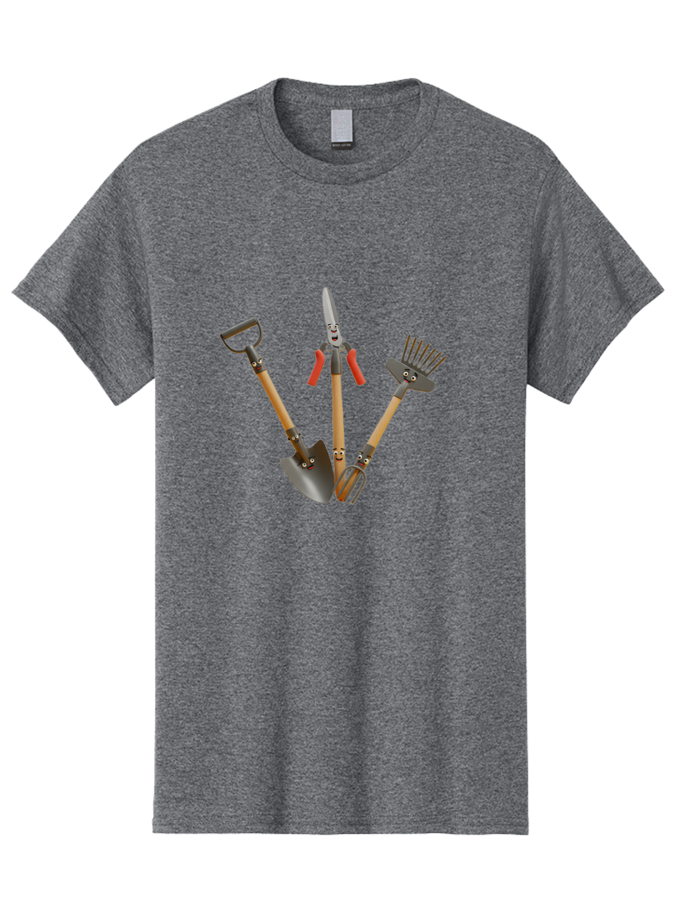 Gardening-Tools-8 Men'S Graphic Tee, 100% Cotton, Comfortable Casual Summer Wear, Machine Washable, Gardening Tools, Shovel, Rake, Cultivator, Anthropomorphic Gardening Tools, Gardening Equipment, Cartoonish Gardening, Funny Gardening Tools, Baa728