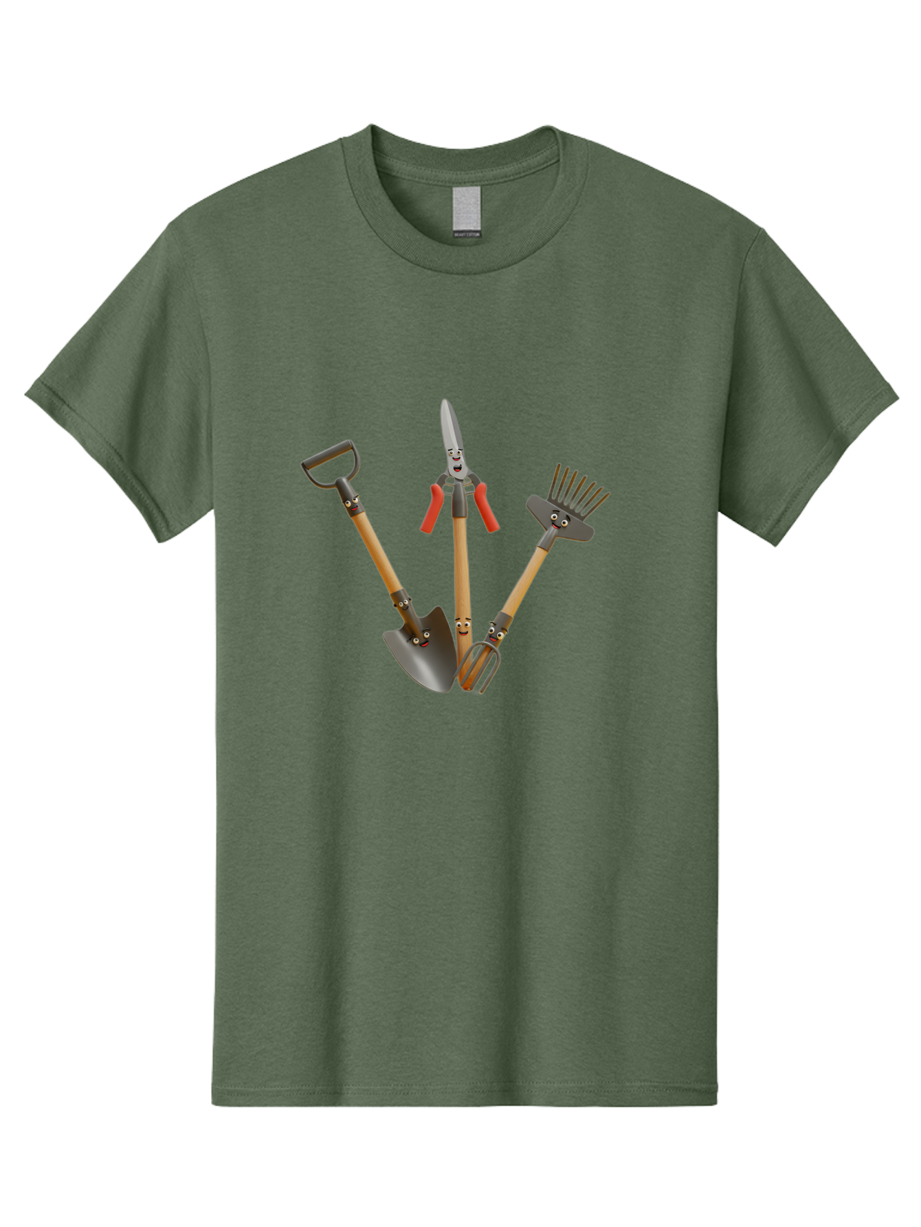 Gardening-Tools-8 Men'S Graphic Tee, 100% Cotton, Comfortable Casual Summer Wear, Machine Washable, Gardening Tools, Shovel, Rake, Cultivator, Anthropomorphic Gardening Tools, Gardening Equipment, Cartoonish Gardening, Funny Gardening Tools, Baa728