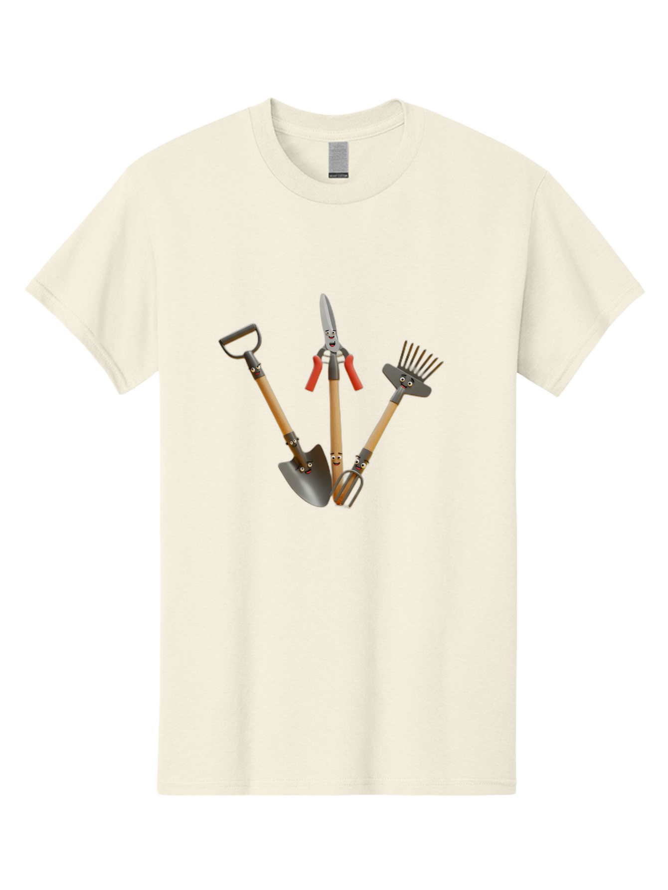 Gardening-Tools-8 Men'S Graphic Tee, 100% Cotton, Comfortable Casual Summer Wear, Machine Washable, Gardening Tools, Shovel, Rake, Cultivator, Anthropomorphic Gardening Tools, Gardening Equipment, Cartoonish Gardening, Funny Gardening Tools, Baa728