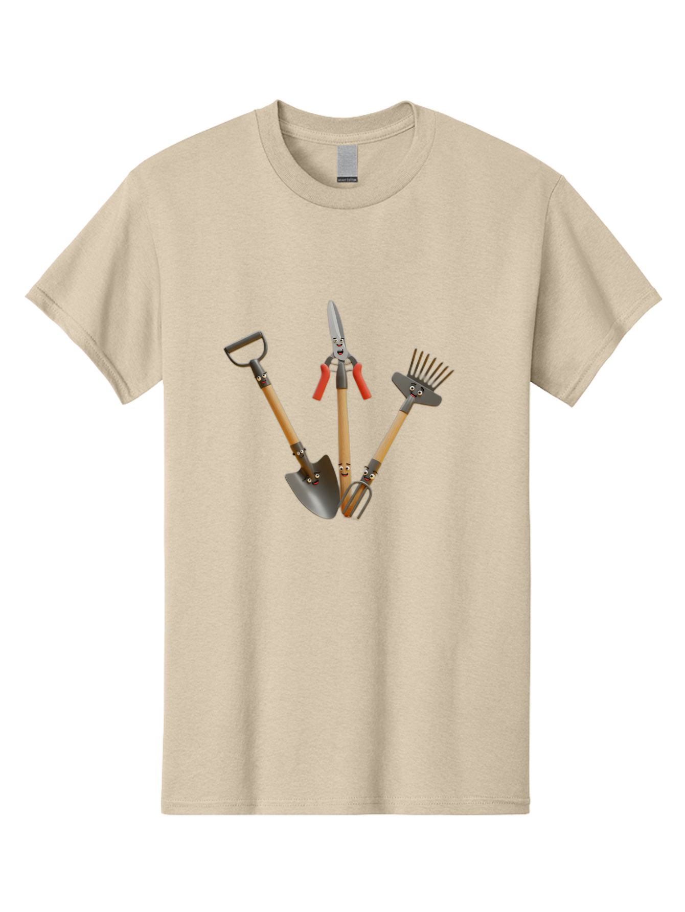 Gardening-Tools-8 Men'S Graphic Tee, 100% Cotton, Comfortable Casual Summer Wear, Machine Washable, Gardening Tools, Shovel, Rake, Cultivator, Anthropomorphic Gardening Tools, Gardening Equipment, Cartoonish Gardening, Funny Gardening Tools, Baa728