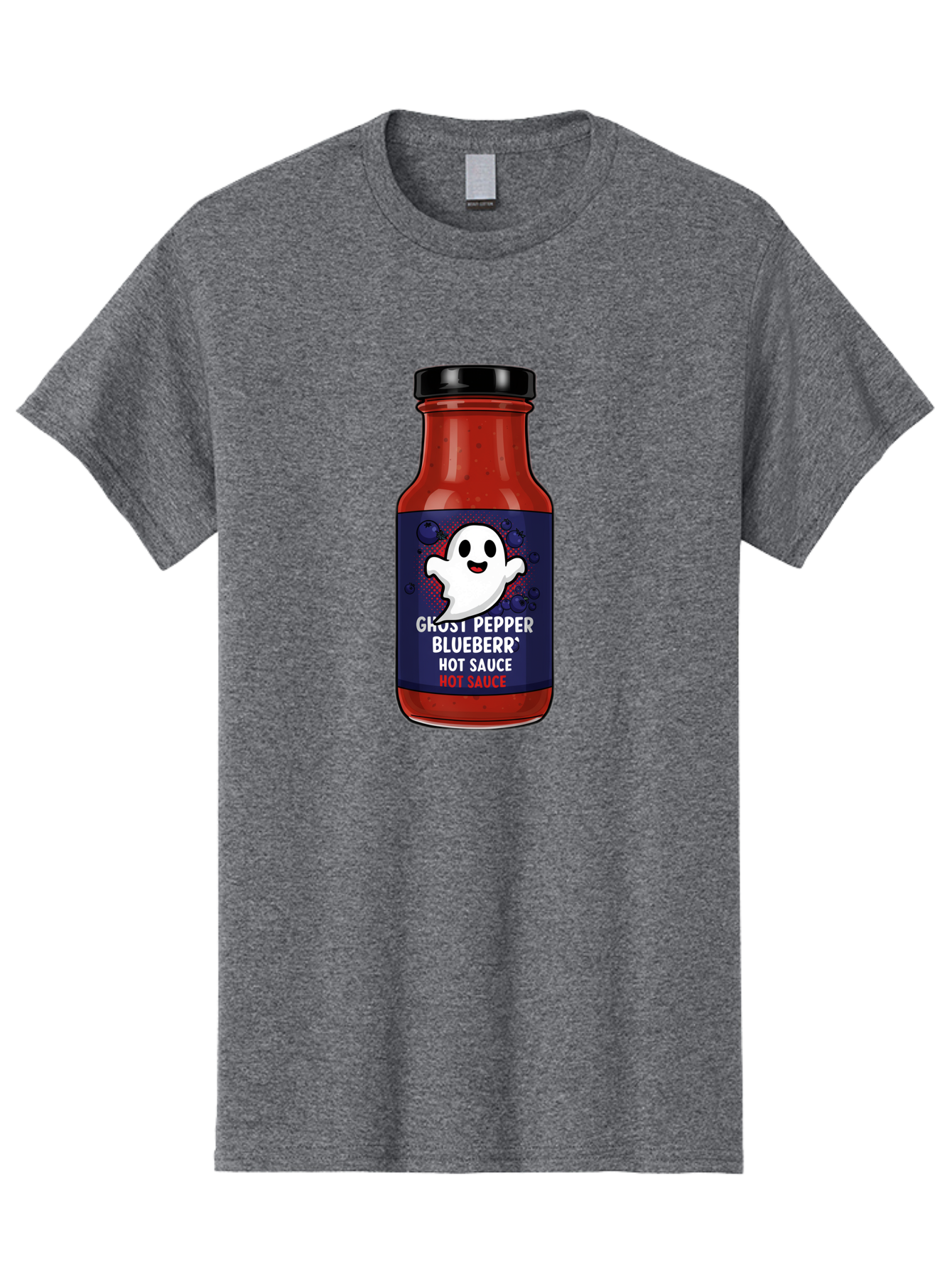 Ghost-Pepper-Blueburr-Hot-Sauce Men'S Graphic Tee, 100% Cotton, Comfortable Casual Summer Wear, Machine Washable, Hot Sauce, Spicy Condiment, Ghost Pepper, Blueberry Flavor, Condiment Bottle, Sauce Label, Spicy Food, Flavorful Sauce, Baa734