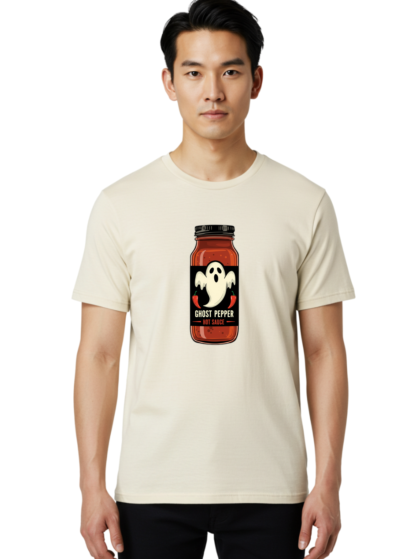 Ghost-Pepper Men'S Graphic Tee, 100% Cotton, Comfortable Casual Summer Wear, Machine Washable, Hot Sauce, Ghost Pepper, Spicy Condiment, Chili Peppers, Flavorful Seasoning, Culinary Delight, Spicy Food, Savory Taste Baa735