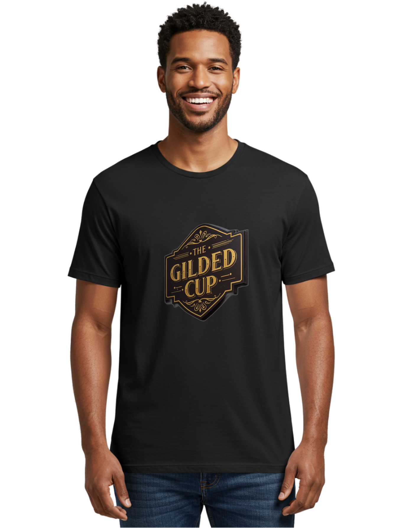 Gilded-Cup Men'S Graphic Tee, 100% Cotton, Comfortable Casual Summer Wear, Machine Washable, The Gilded Cup, Luxury Branding, Elegant Font, Gold And Black Logo, Vintage Style, Ornate Design, Sophistication, Premium Feel Baa736