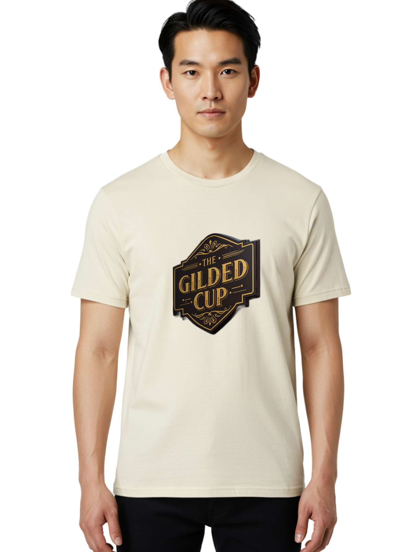 Gilded-Cup Men'S Graphic Tee, 100% Cotton, Comfortable Casual Summer Wear, Machine Washable, The Gilded Cup, Luxury Branding, Elegant Font, Gold And Black Logo, Vintage Style, Ornate Design, Sophistication, Premium Feel Baa736