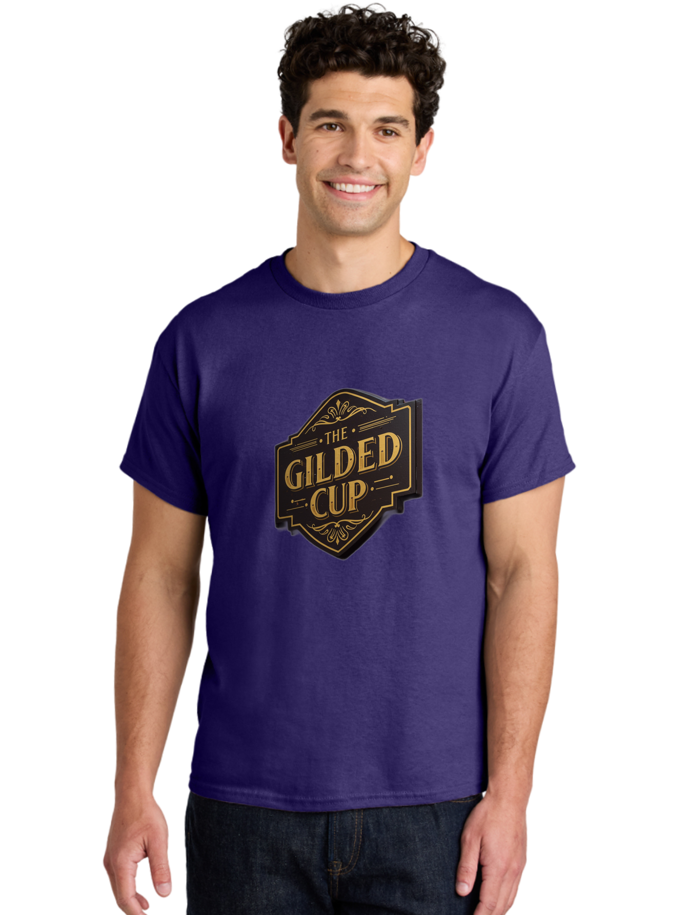 Gilded-Cup Men'S Graphic Tee, 100% Cotton, Comfortable Casual Summer Wear, Machine Washable, The Gilded Cup, Luxury Branding, Elegant Font, Gold And Black Logo, Vintage Style, Ornate Design, Sophistication, Premium Feel Baa736