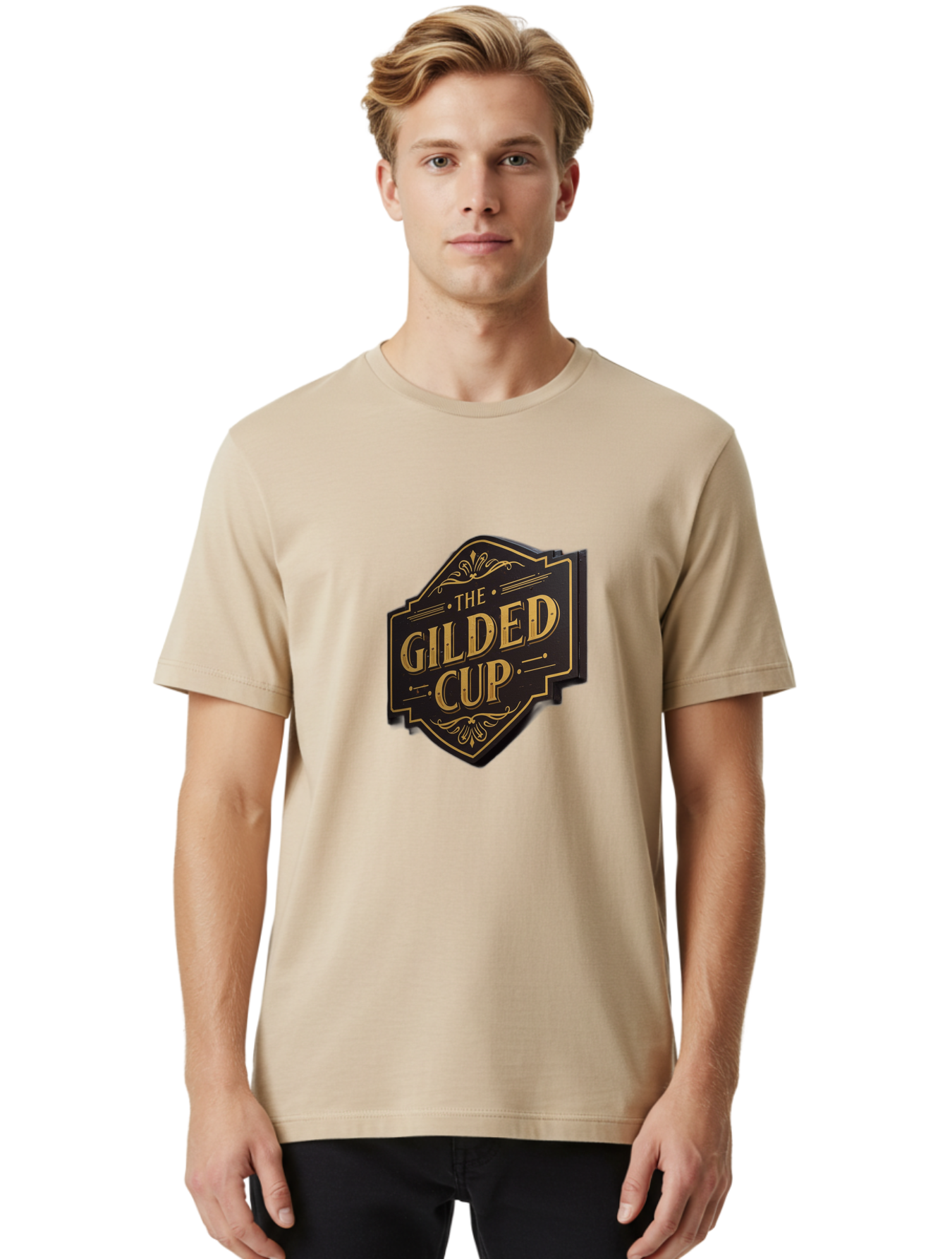 Gilded-Cup Men'S Graphic Tee, 100% Cotton, Comfortable Casual Summer Wear, Machine Washable, The Gilded Cup, Luxury Branding, Elegant Font, Gold And Black Logo, Vintage Style, Ornate Design, Sophistication, Premium Feel Baa736