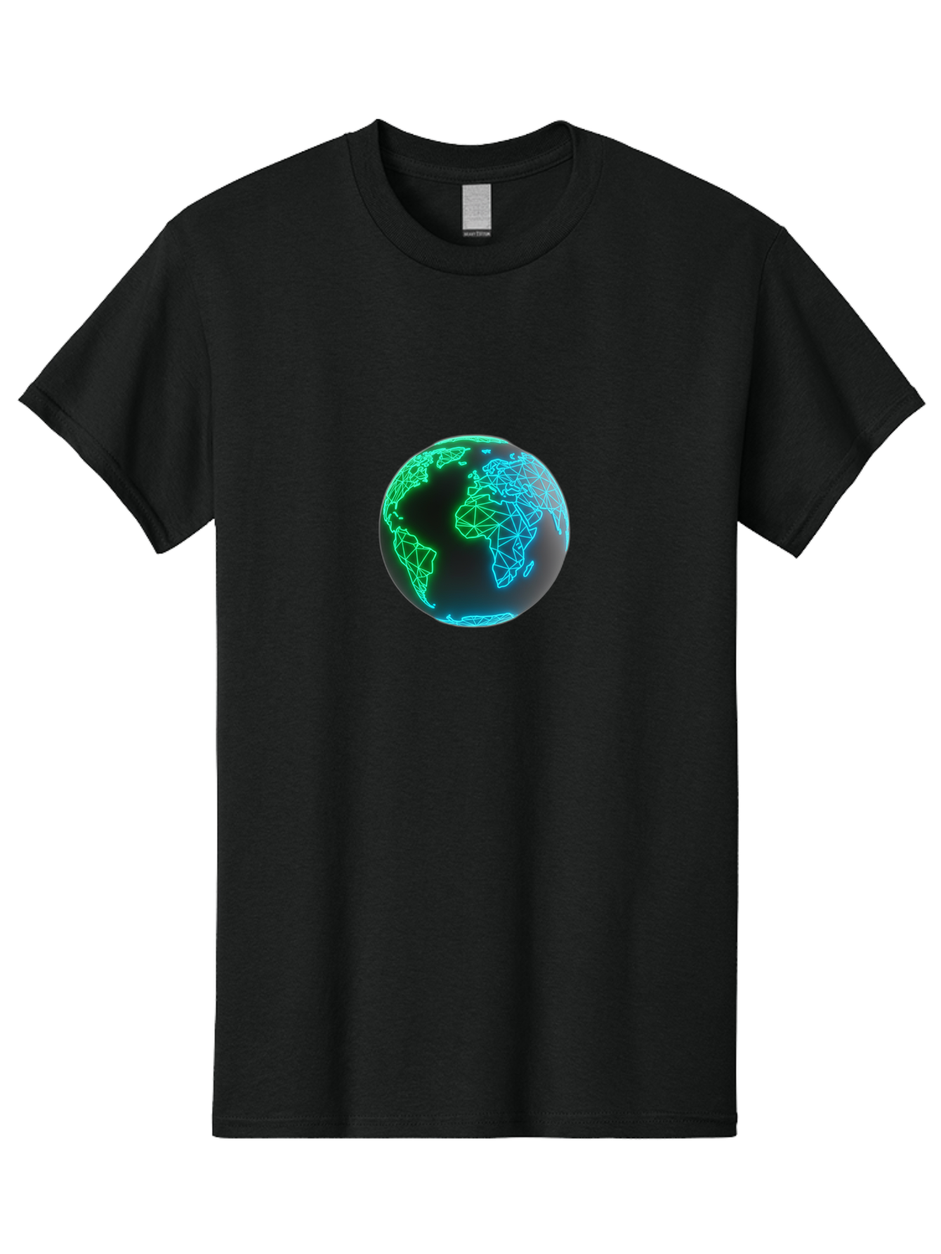 Globe-10 Men'S Graphic Tee, 100% Cotton, Comfortable Casual Summer Wear, Machine Washable, Globe, World Map, Digital Art, Neon Lights, Blue And Green Hues, Futuristic Design, Network Connections, Global Unity, 3D Rendering Baa739