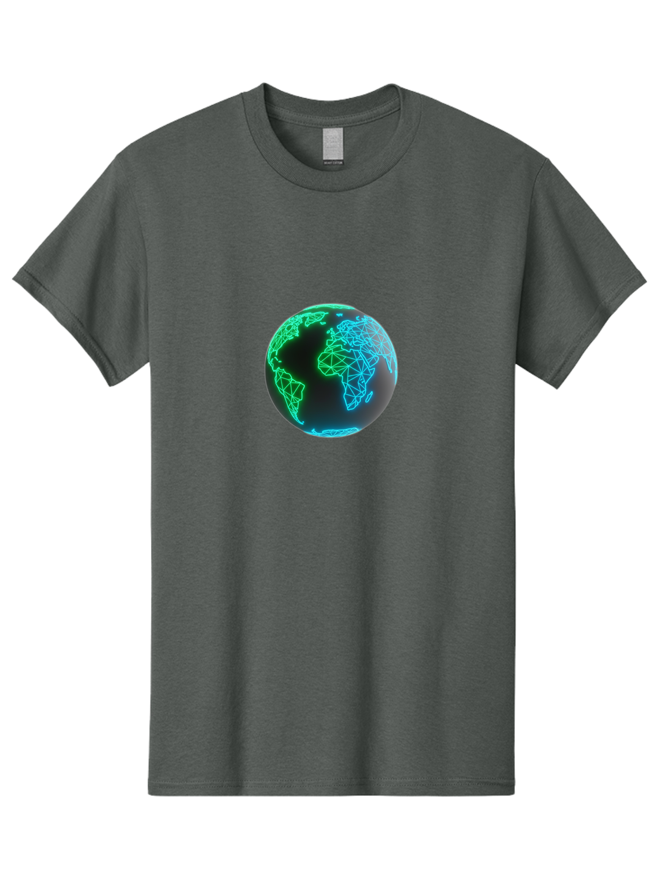 Globe-10 Men'S Graphic Tee, 100% Cotton, Comfortable Casual Summer Wear, Machine Washable, Globe, World Map, Digital Art, Neon Lights, Blue And Green Hues, Futuristic Design, Network Connections, Global Unity, 3D Rendering Baa739