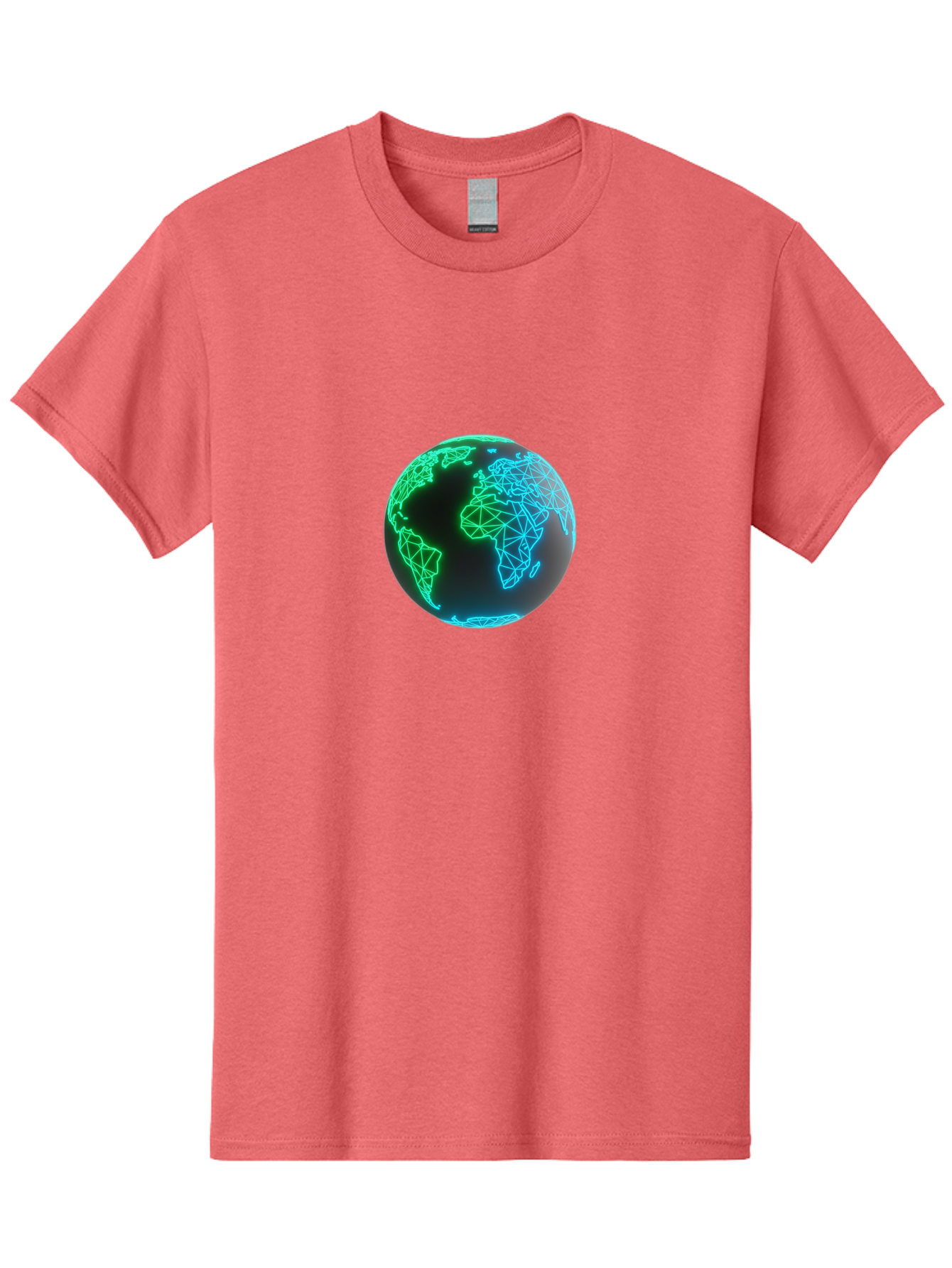 Globe-10 Men'S Graphic Tee, 100% Cotton, Comfortable Casual Summer Wear, Machine Washable, Globe, World Map, Digital Art, Neon Lights, Blue And Green Hues, Futuristic Design, Network Connections, Global Unity, 3D Rendering Baa739