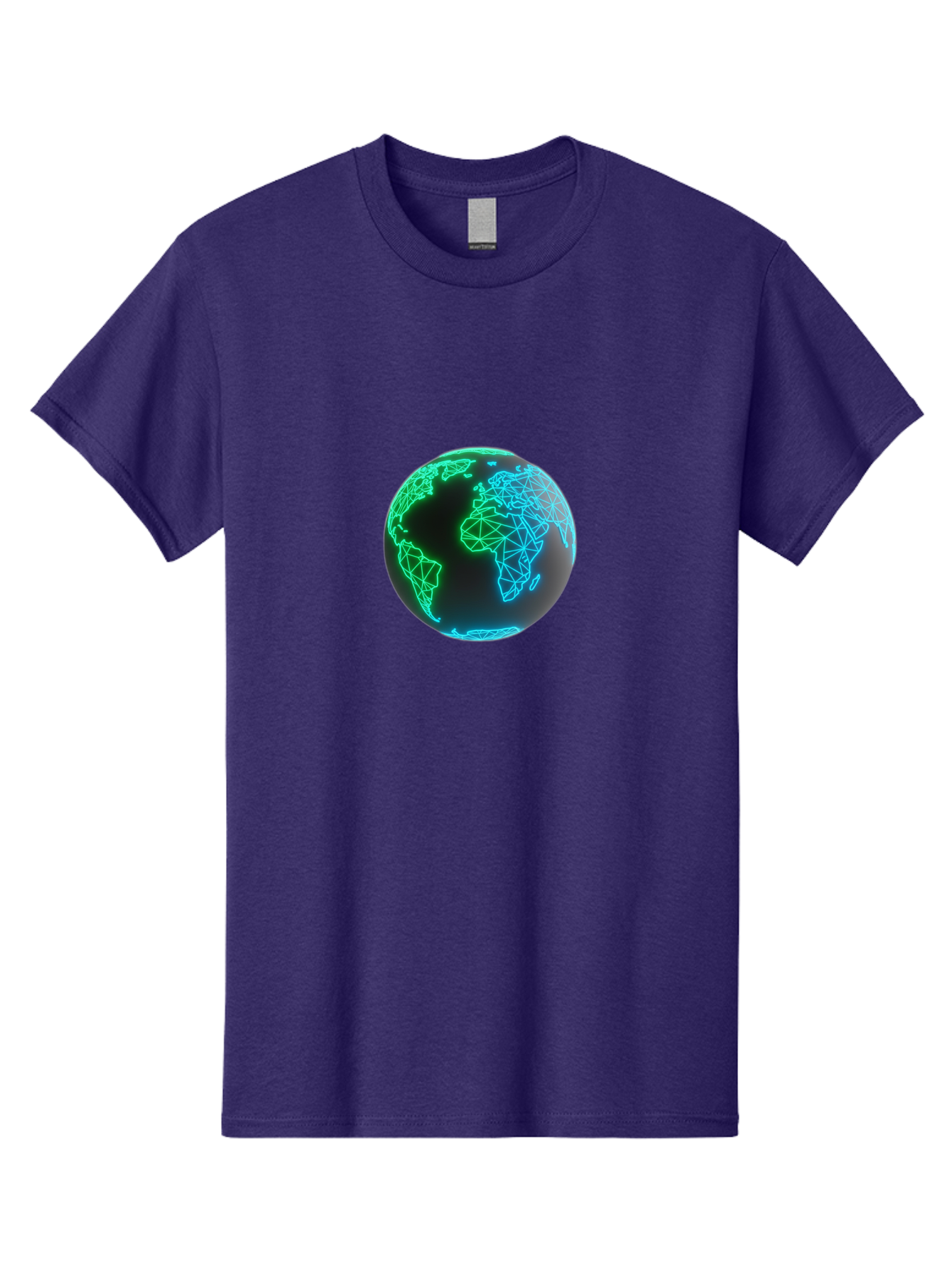 Globe-10 Men'S Graphic Tee, 100% Cotton, Comfortable Casual Summer Wear, Machine Washable, Globe, World Map, Digital Art, Neon Lights, Blue And Green Hues, Futuristic Design, Network Connections, Global Unity, 3D Rendering Baa739