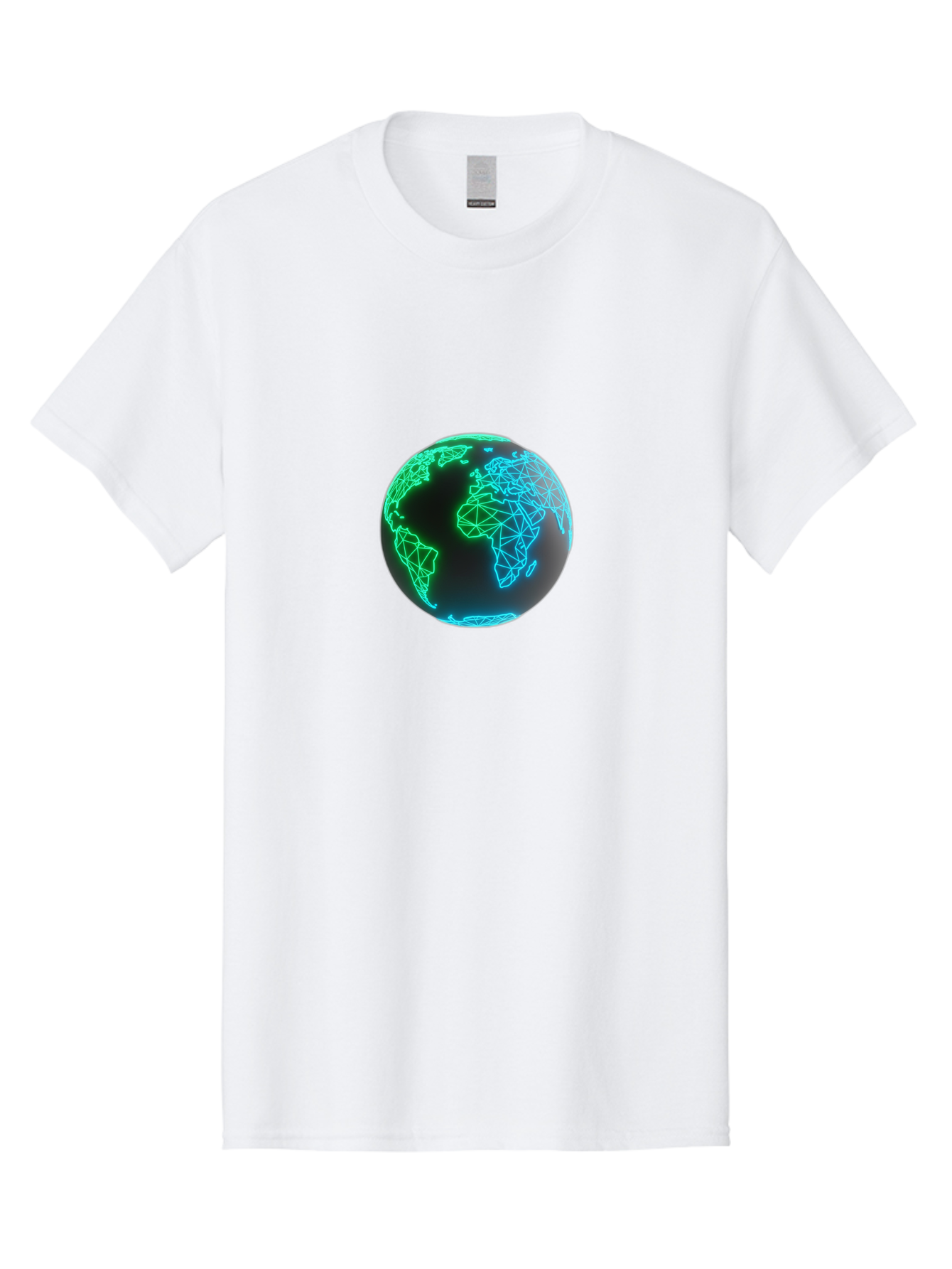 Globe-10 Men'S Graphic Tee, 100% Cotton, Comfortable Casual Summer Wear, Machine Washable, Globe, World Map, Digital Art, Neon Lights, Blue And Green Hues, Futuristic Design, Network Connections, Global Unity, 3D Rendering Baa739