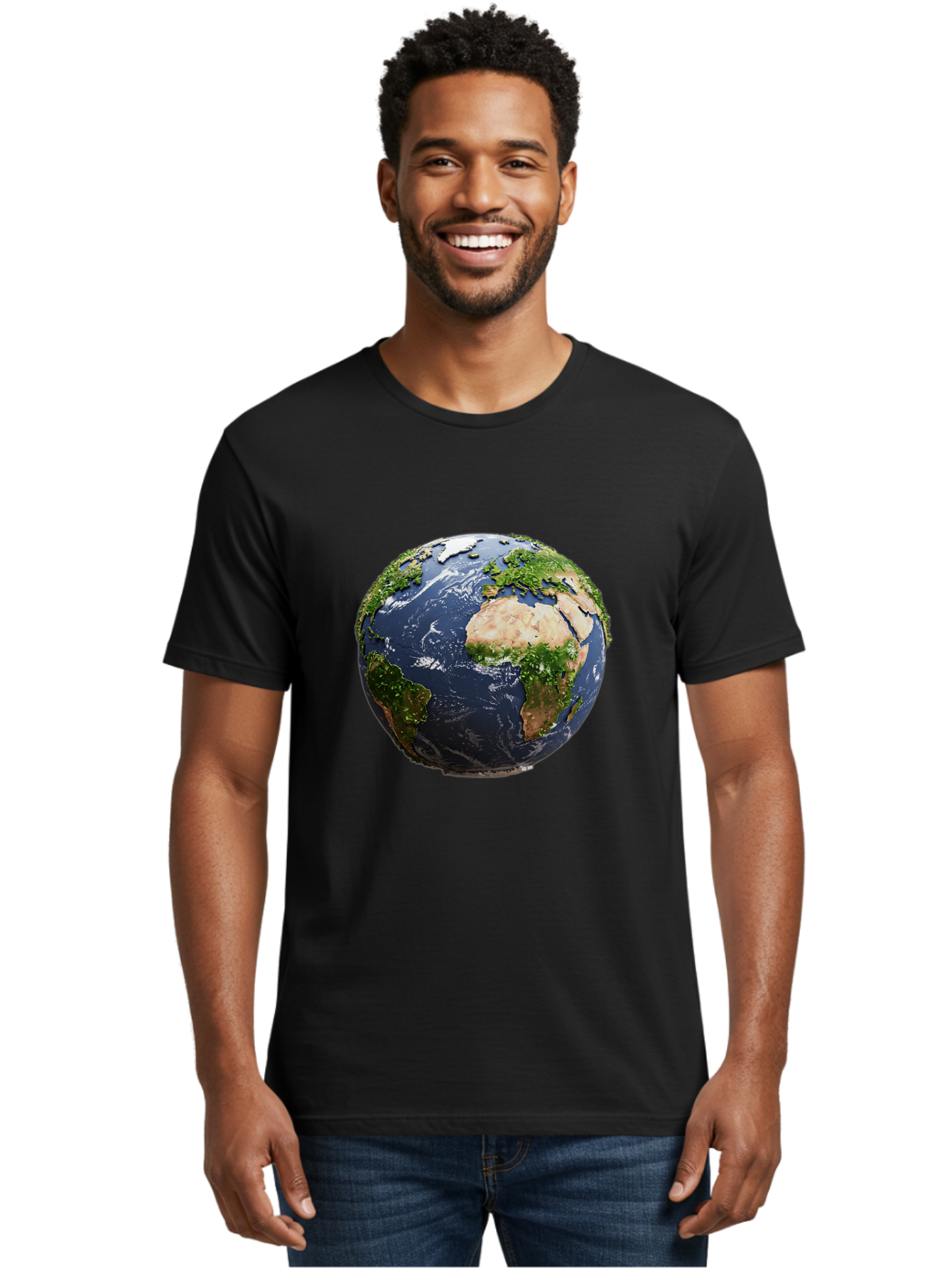 Globe-12 Men'S Graphic Tee, 100% Cotton, Comfortable Casual Summer Wear, Machine Washable, Globe Showing Africa, Europe, And Atlantic Ocean, Global View, Planet Earth, Continents, Oceans, Digital Rendering, 3D Visualization, World Map Baa741